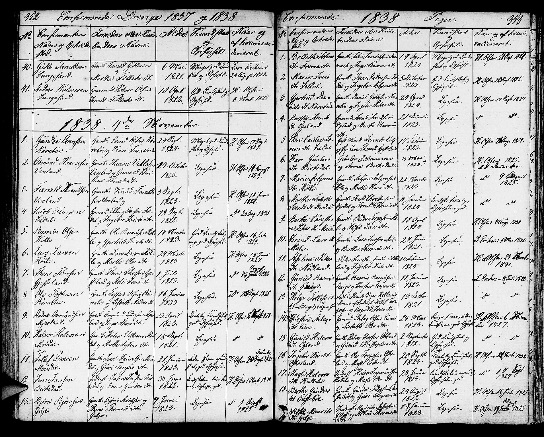 Strand sokneprestkontor, SAST/A-101828/H/Ha/Haa/L0005: Parish register (official) no. A 5, 1833-1854, p. 352-353