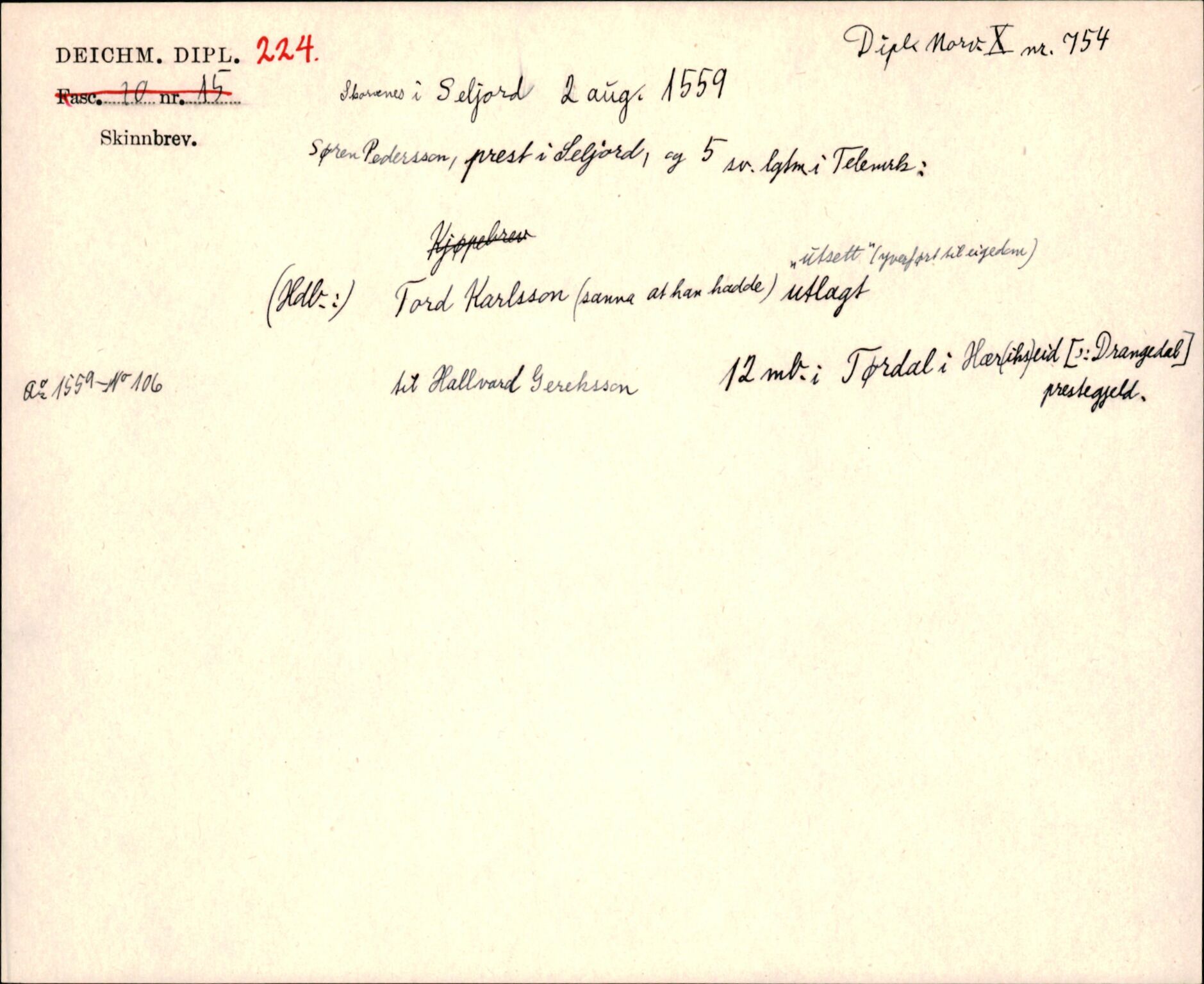 Riksarkivets diplomsamling, AV/RA-EA-5965/F35/F35j/L0001: Regestsedler: Deichmanske diplomer nr. 1-450, p. 463