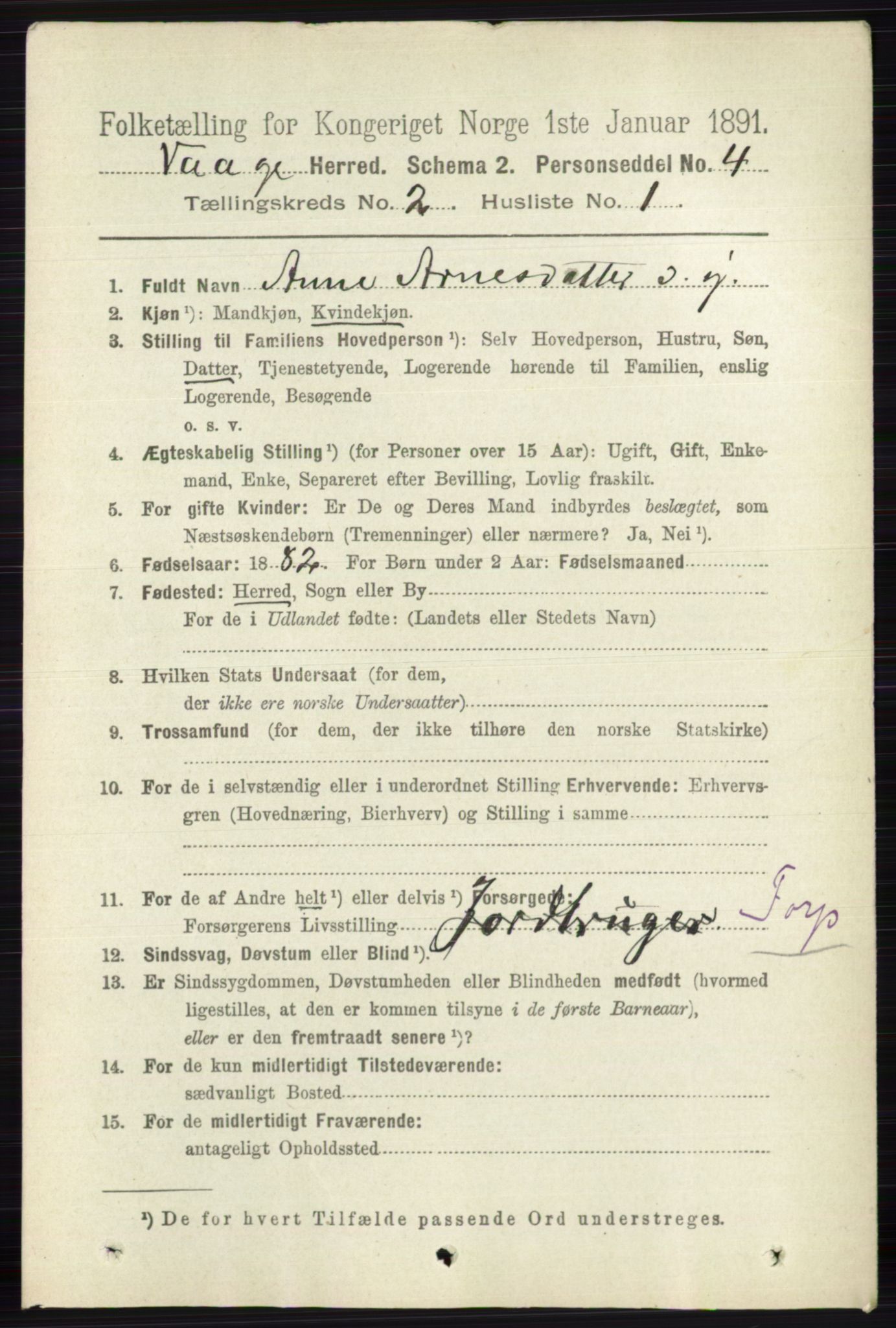 RA, 1891 census for 0515 Vågå, 1891, p. 1138