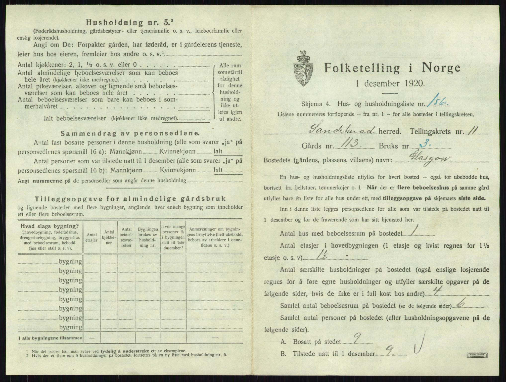 SAKO, 1920 census for Sandeherred, 1920, p. 2569