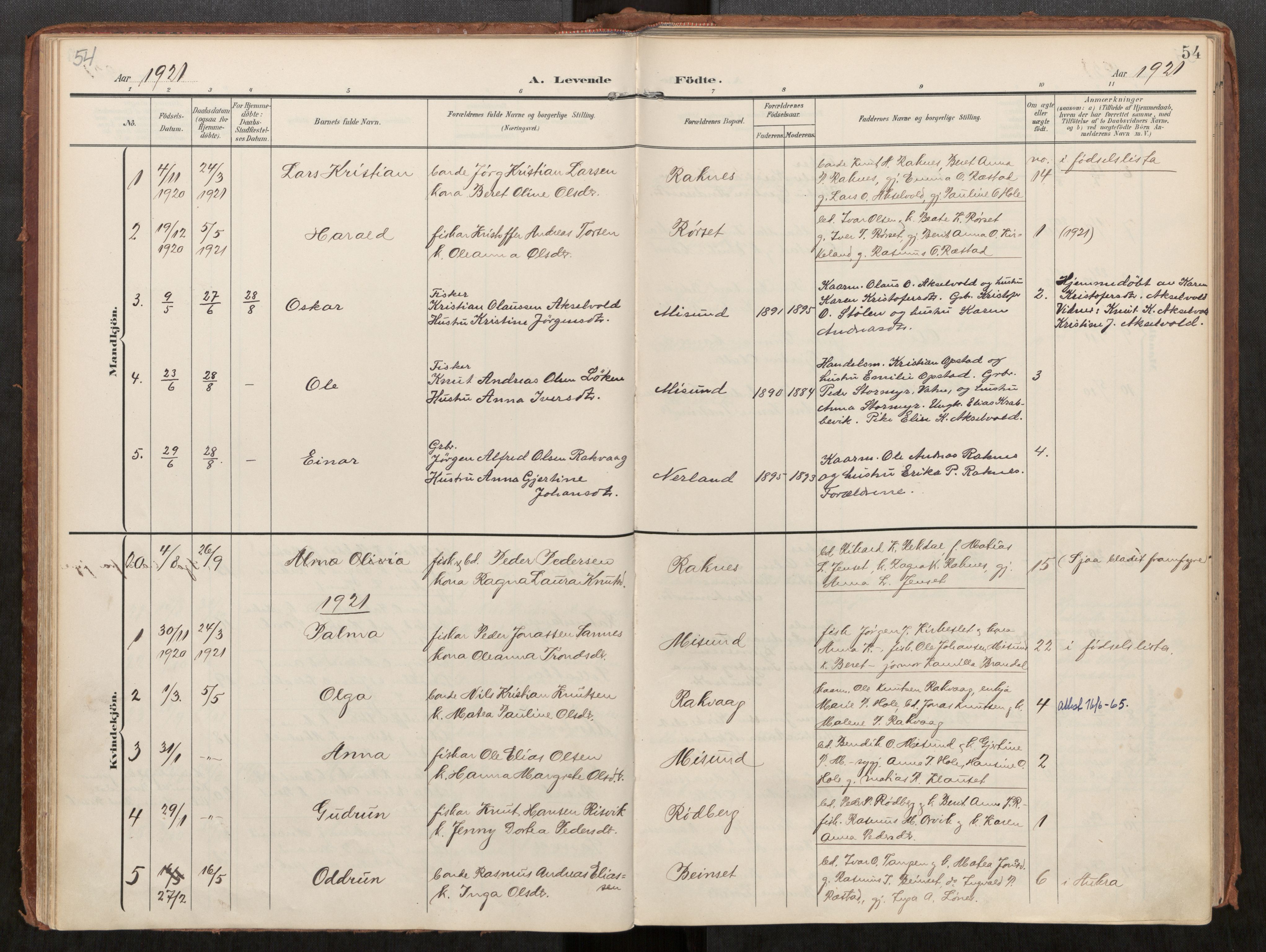 Ministerialprotokoller, klokkerbøker og fødselsregistre - Møre og Romsdal, AV/SAT-A-1454/563/L0740: Parish register (official) no. 563A02, 1903-1923, p. 54