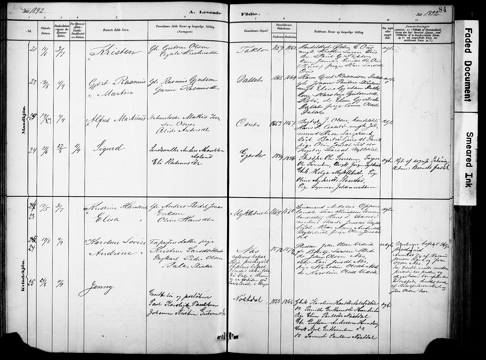 Eid sokneprestembete, AV/SAB-A-82301/H/Hab/Habb/L0002: Parish register (copy) no. B 2, 1882-1907, p. 84