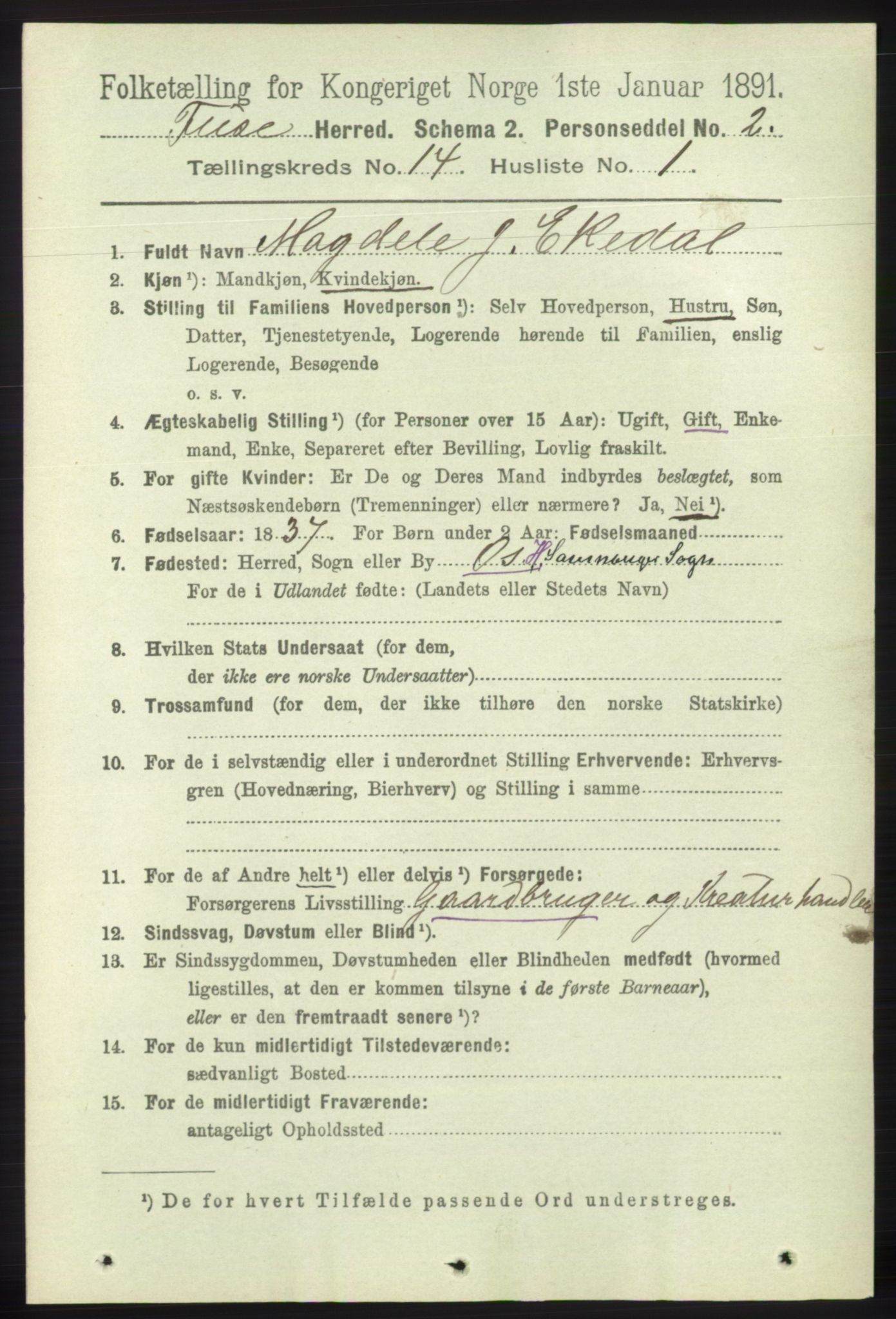 RA, 1891 census for 1241 Fusa, 1891, p. 3176