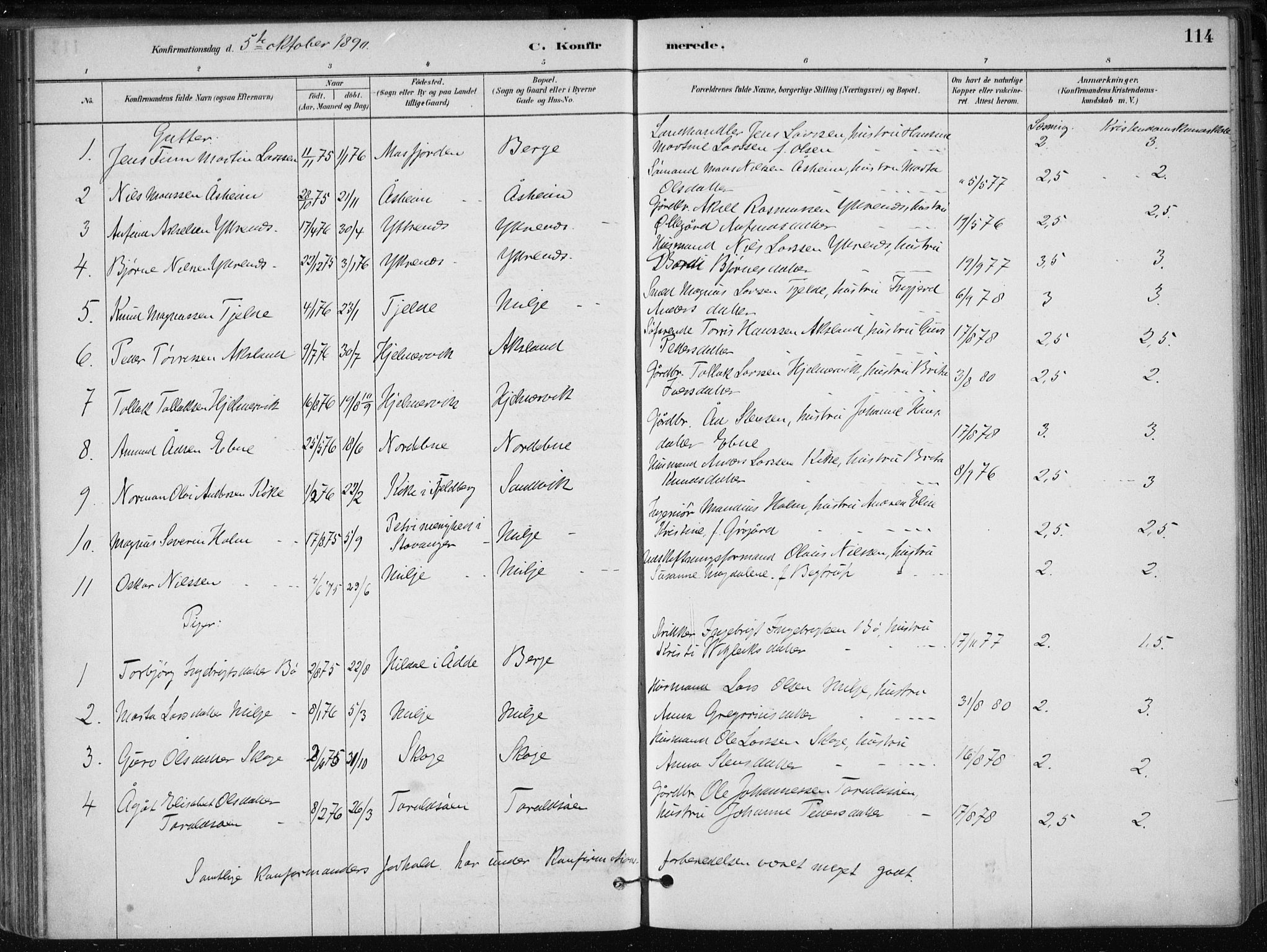 Skånevik sokneprestembete, SAB/A-77801/H/Haa: Parish register (official) no. B 1, 1879-1914, p. 114