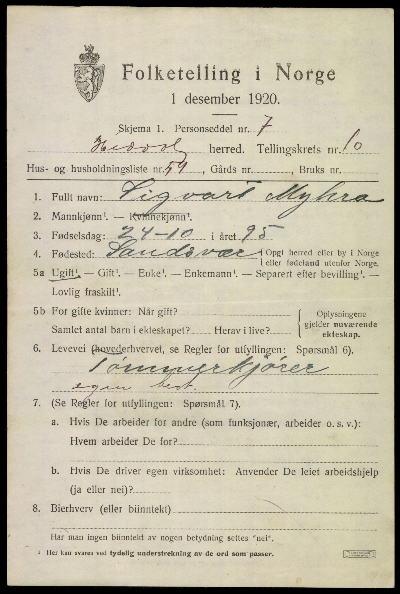 SAKO, 1920 census for Heddal, 1920, p. 7730