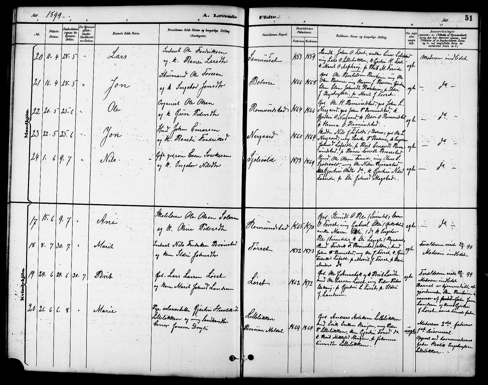Ministerialprotokoller, klokkerbøker og fødselsregistre - Møre og Romsdal, SAT/A-1454/598/L1078: Parish register (copy) no. 598C03, 1892-1909, p. 51