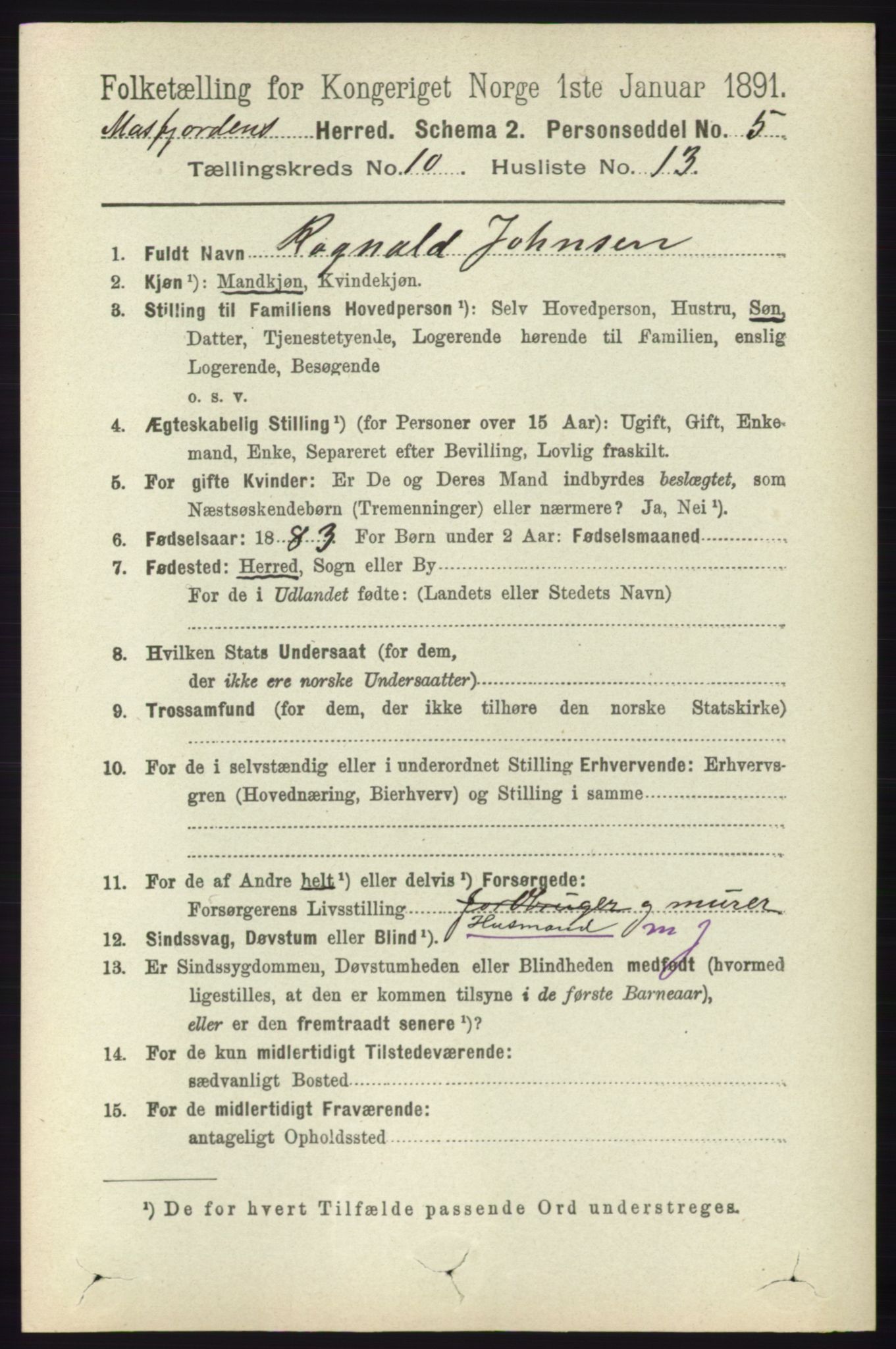 RA, 1891 census for 1266 Masfjorden, 1891, p. 2115