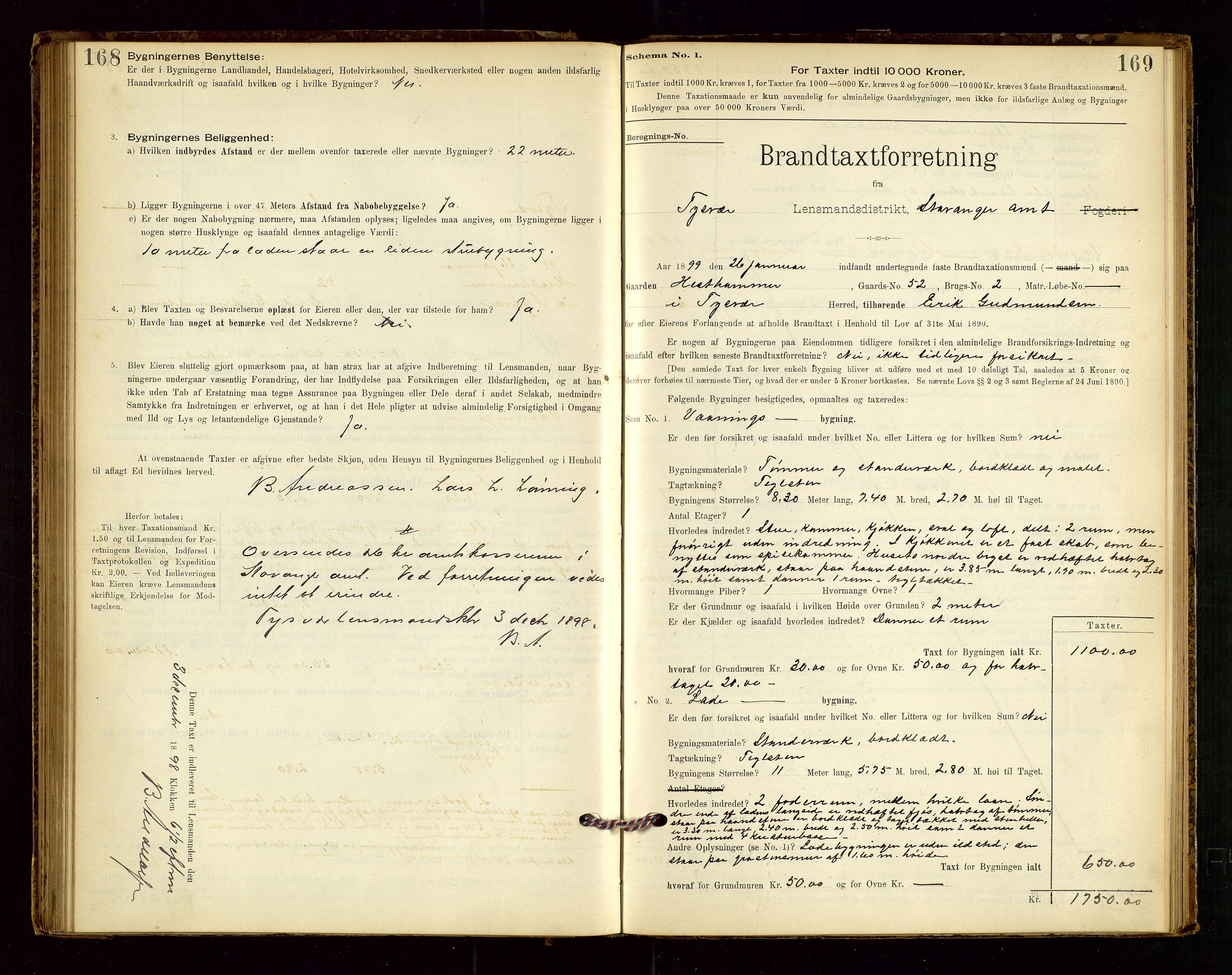 Tysvær lensmannskontor, AV/SAST-A-100192/Gob/L0001: "Brandtaxationsprotokol for Tysvær Lensmandsdistrikt Ryfylke Fogderi", 1894-1916, p. 168-169