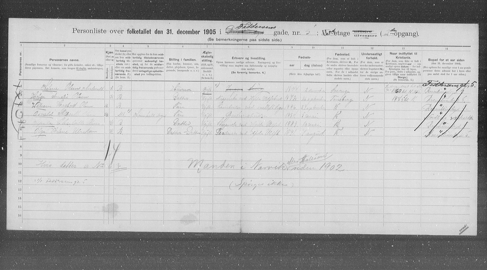 OBA, Municipal Census 1905 for Kristiania, 1905, p. 12486