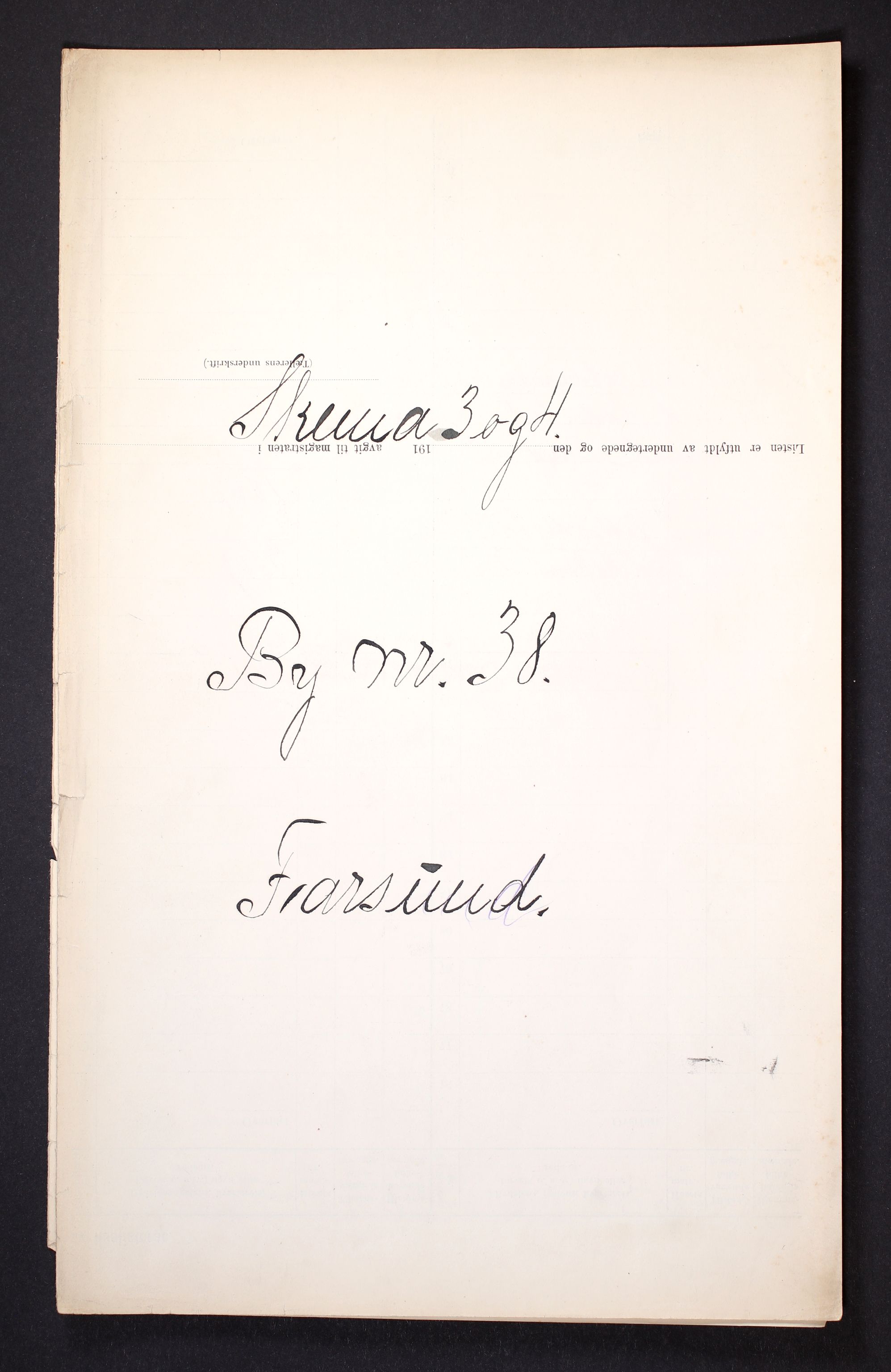 RA, 1910 census for Farsund, 1910, p. 1