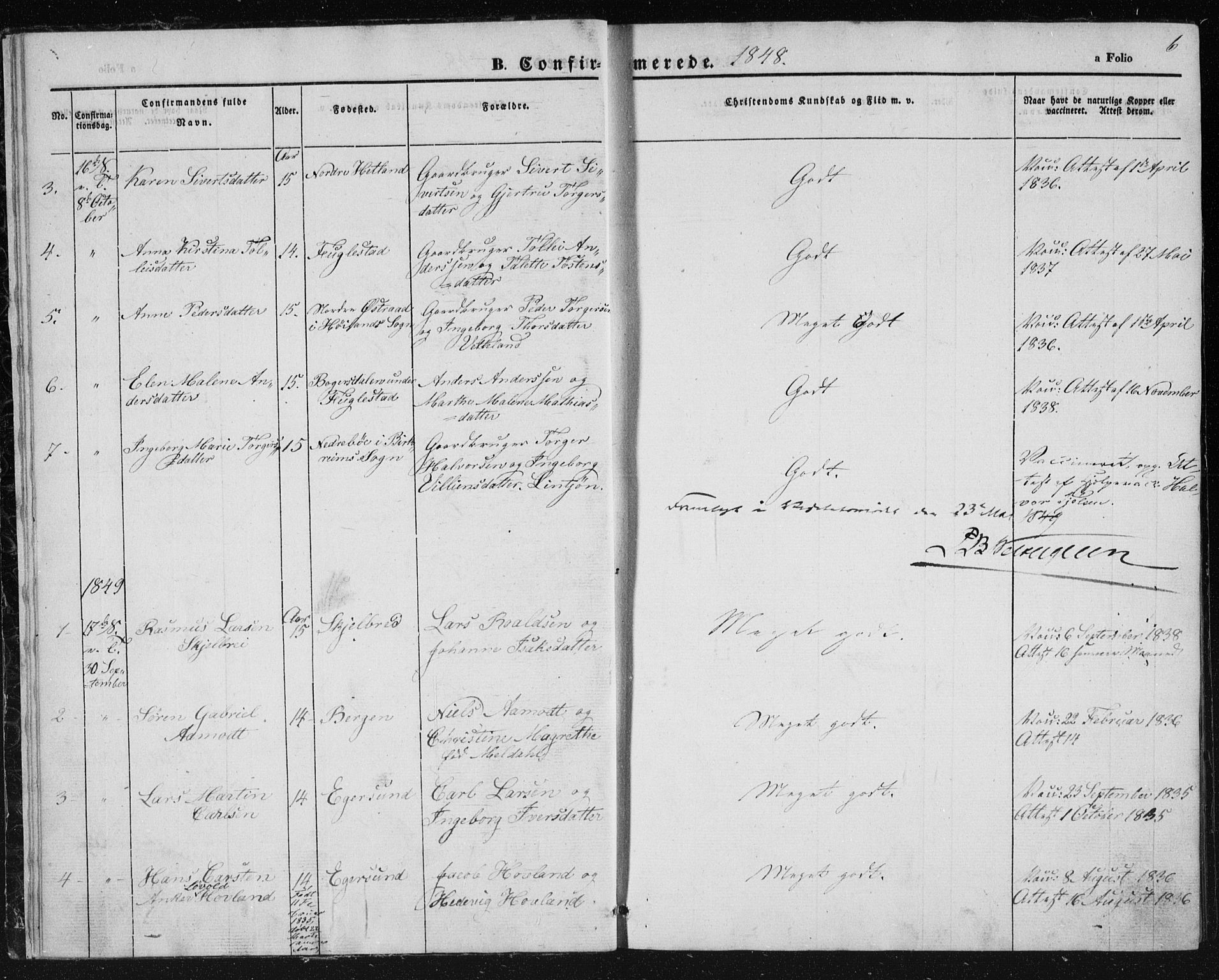 Eigersund sokneprestkontor, AV/SAST-A-101807/S08/L0010: Parish register (official) no. A 10, 1848-1849, p. 6