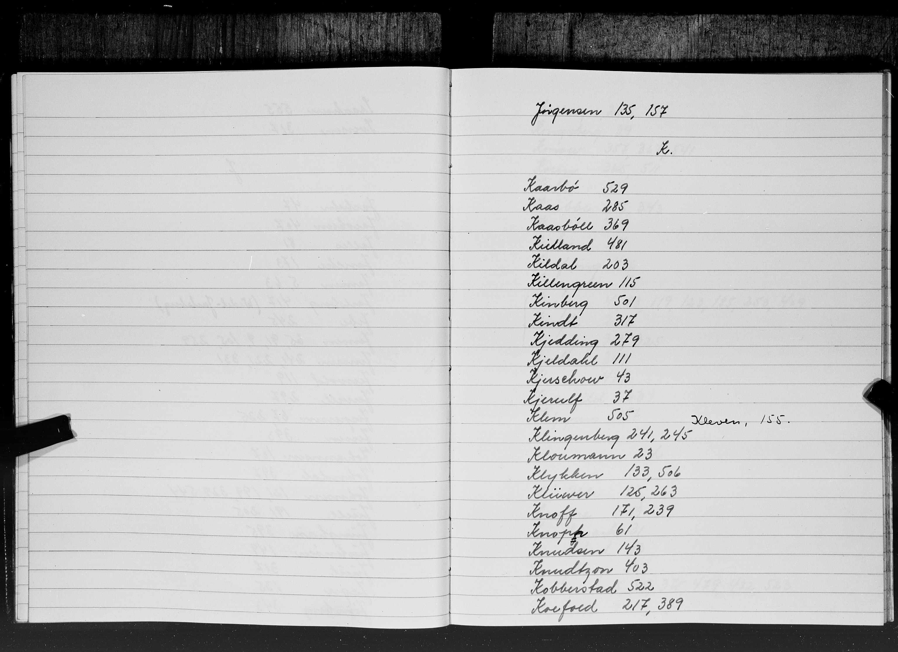 Hornemans samlinger, SAT/PA-X/A/L0013b: Register til bind 13a Angell - Hammond, 1600-1886