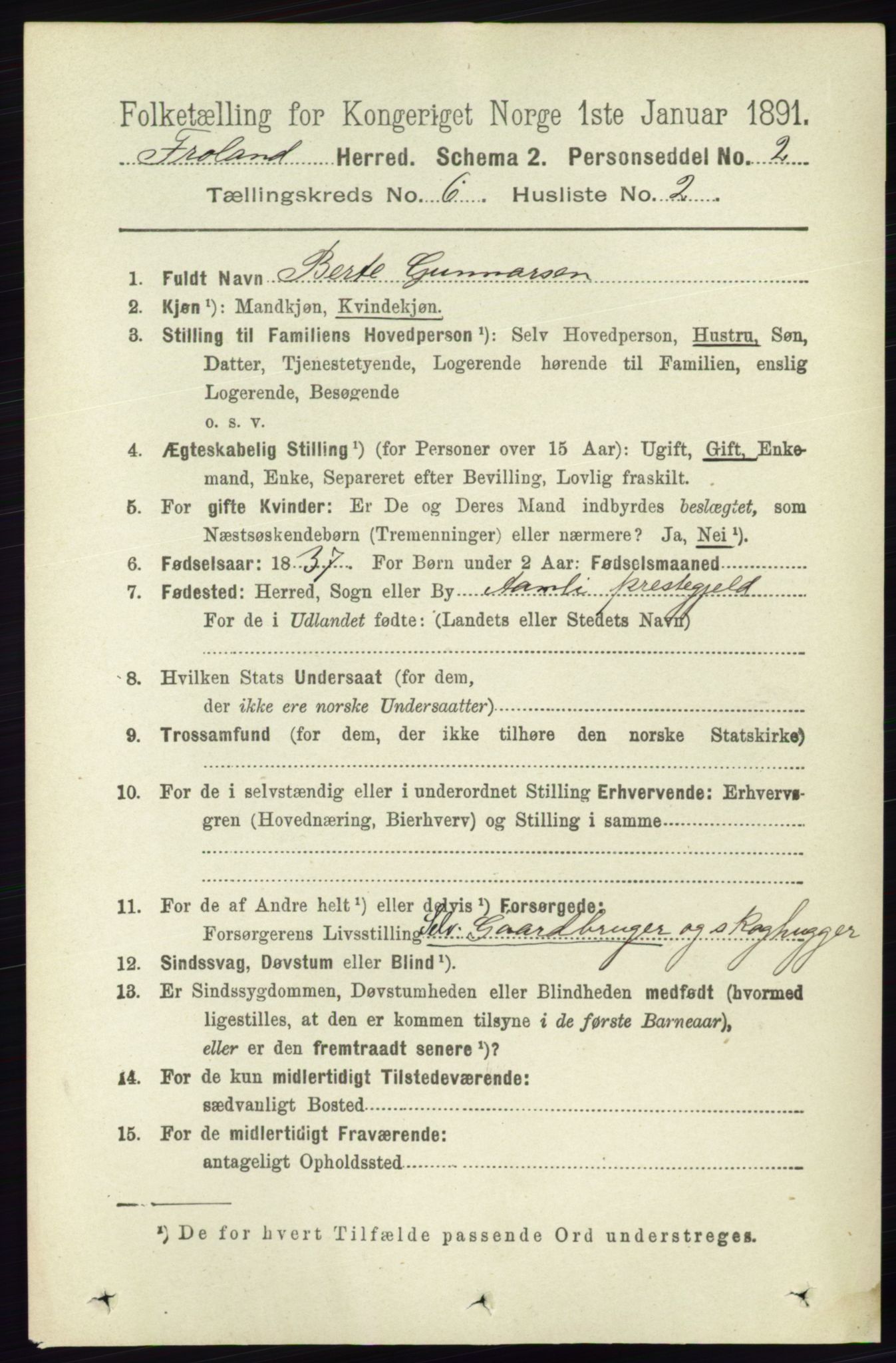 RA, 1891 census for 0919 Froland, 1891, p. 2210