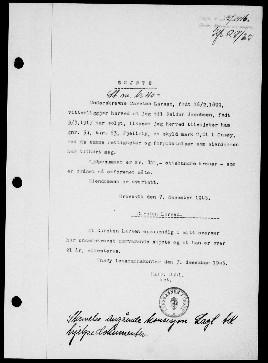 Onsøy sorenskriveri, SAO/A-10474/G/Ga/Gab/L0015: Mortgage book no. II A-15, 1945-1946, Diary no: : 15/1946