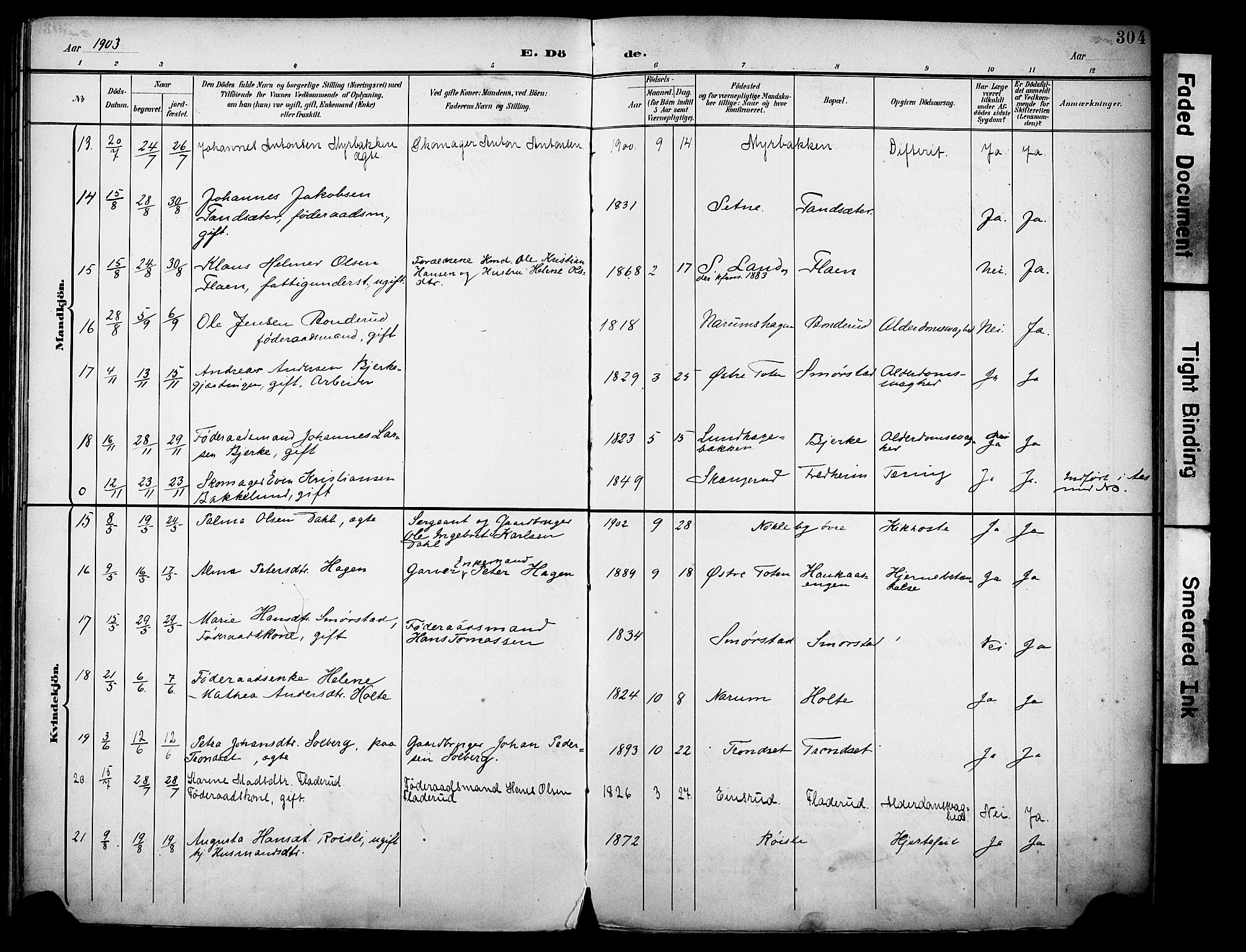 Vestre Toten prestekontor, SAH/PREST-108/H/Ha/Haa/L0013: Parish register (official) no. 13, 1895-1911, p. 304