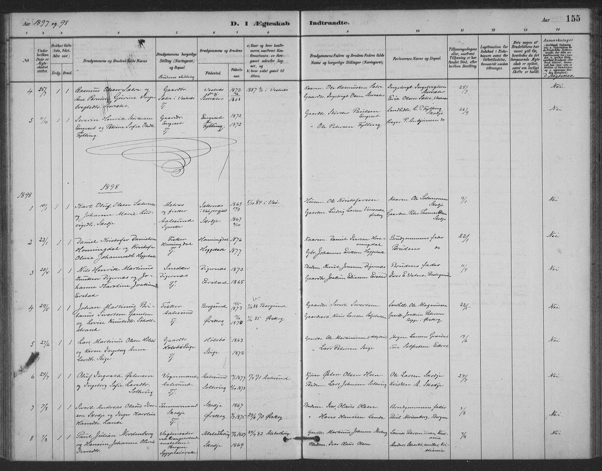 Ministerialprotokoller, klokkerbøker og fødselsregistre - Møre og Romsdal, AV/SAT-A-1454/524/L0356: Parish register (official) no. 524A08, 1880-1899, p. 155