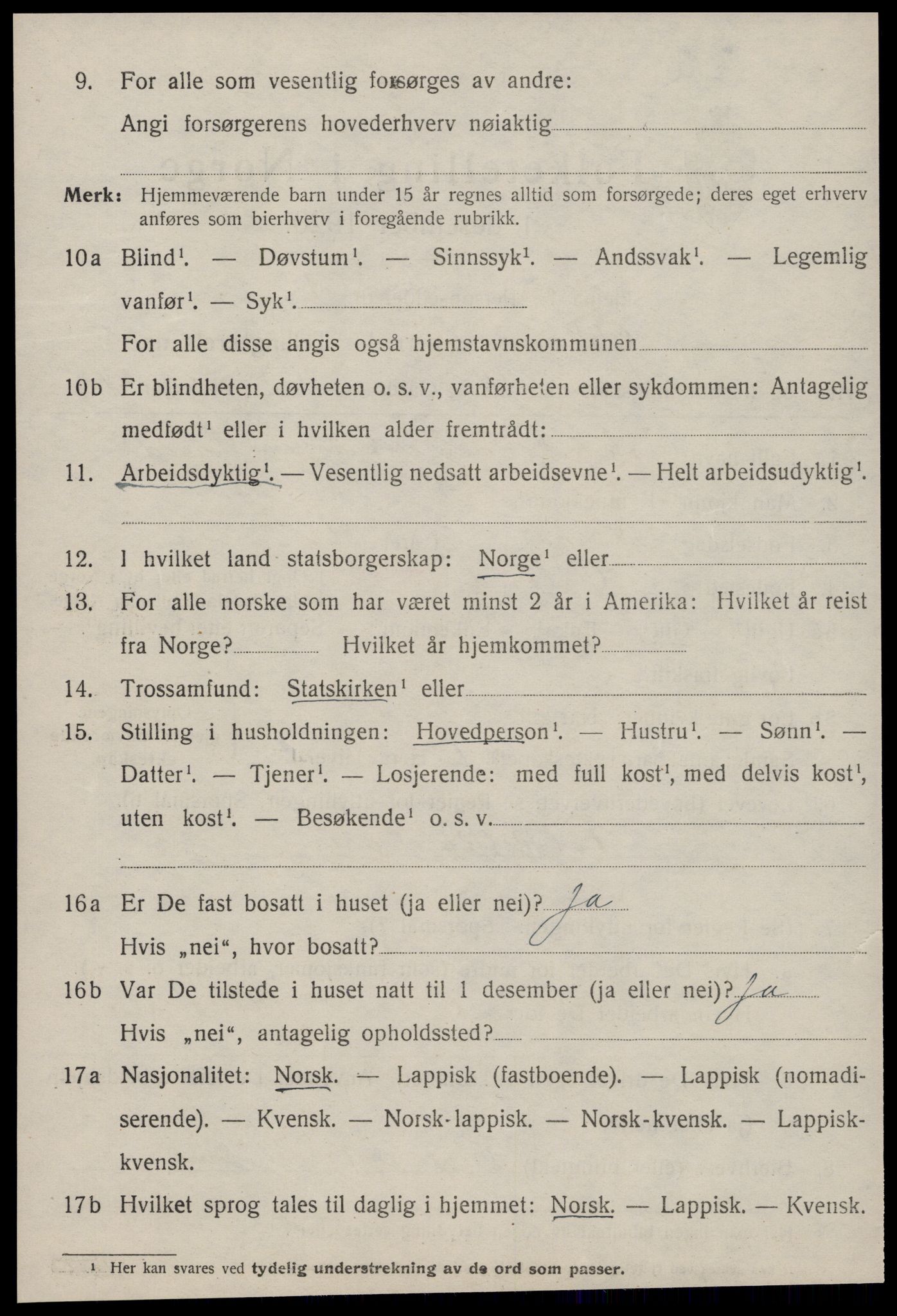 SAT, 1920 census for Ørland, 1920, p. 4926