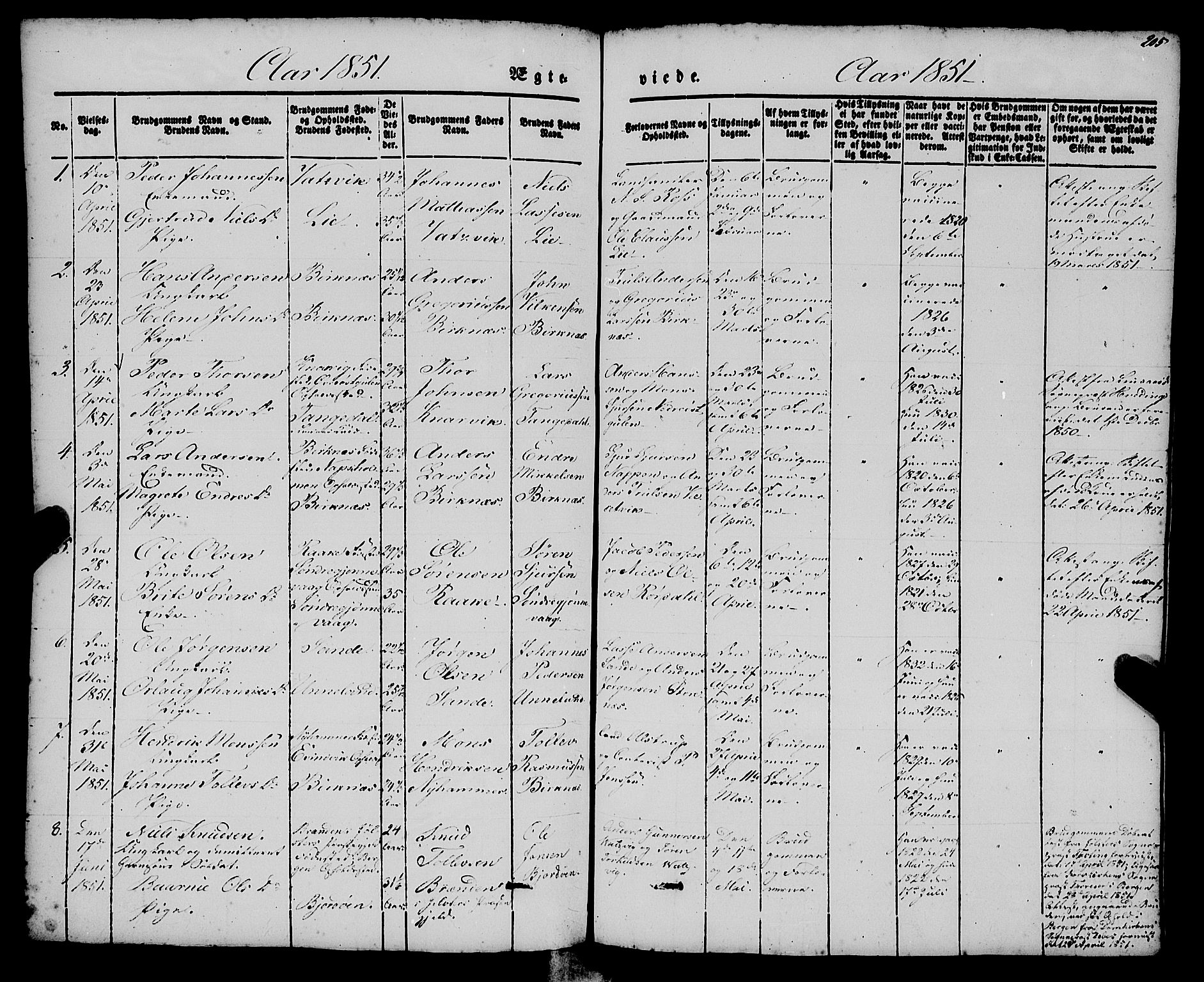 Gulen sokneprestembete, AV/SAB-A-80201/H/Haa/Haaa/L0021: Parish register (official) no. A 21, 1848-1858, p. 205