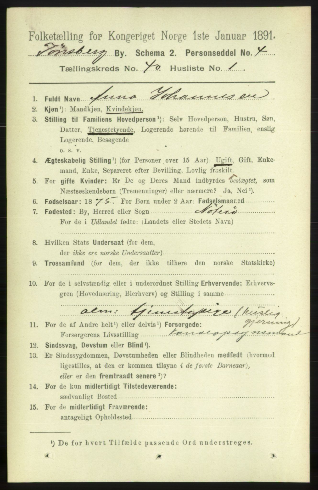 RA, 1891 census for 0705 Tønsberg, 1891, p. 8613