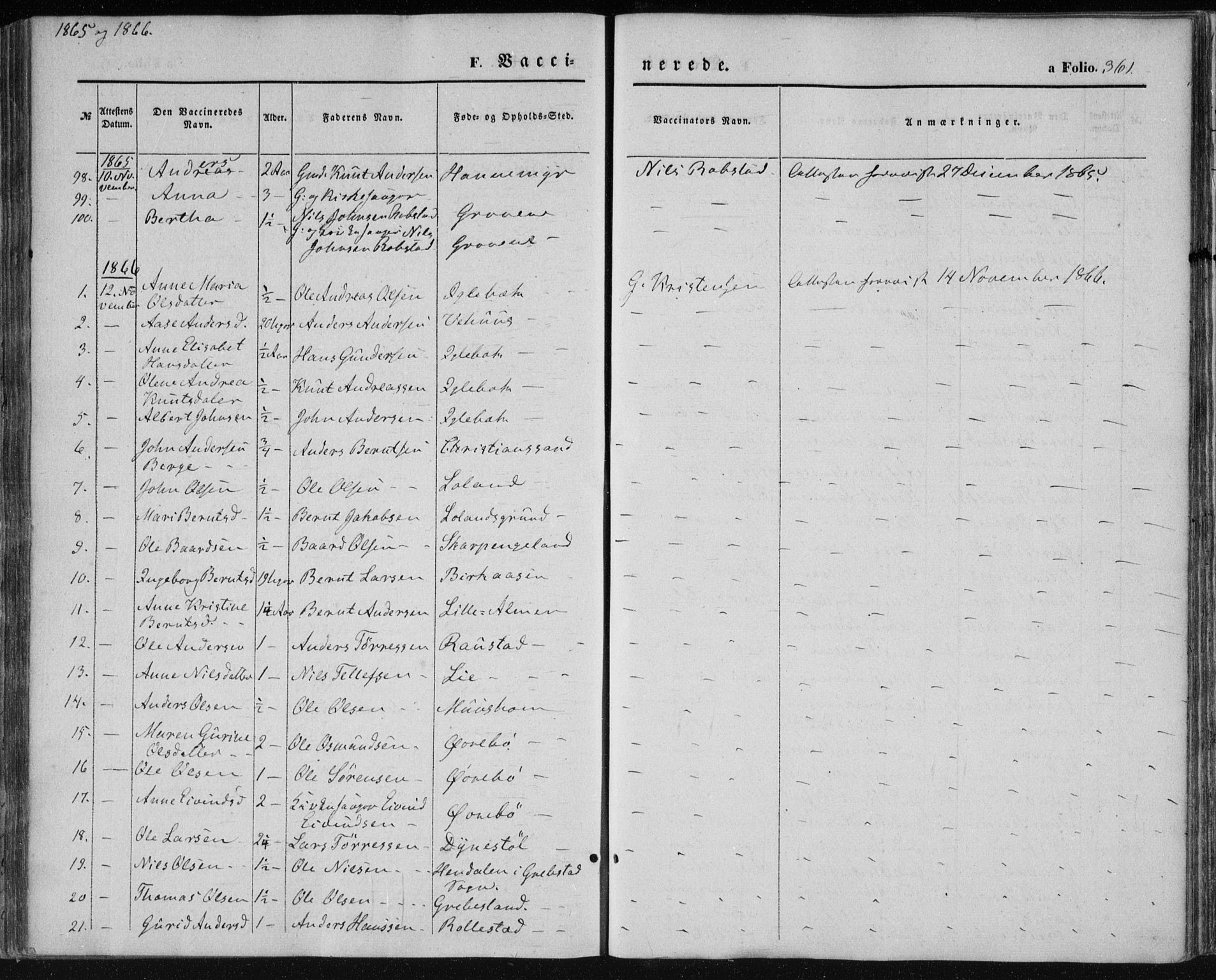 Vennesla sokneprestkontor, AV/SAK-1111-0045/Fa/Fac/L0007: Parish register (official) no. A 7, 1855-1873, p. 361