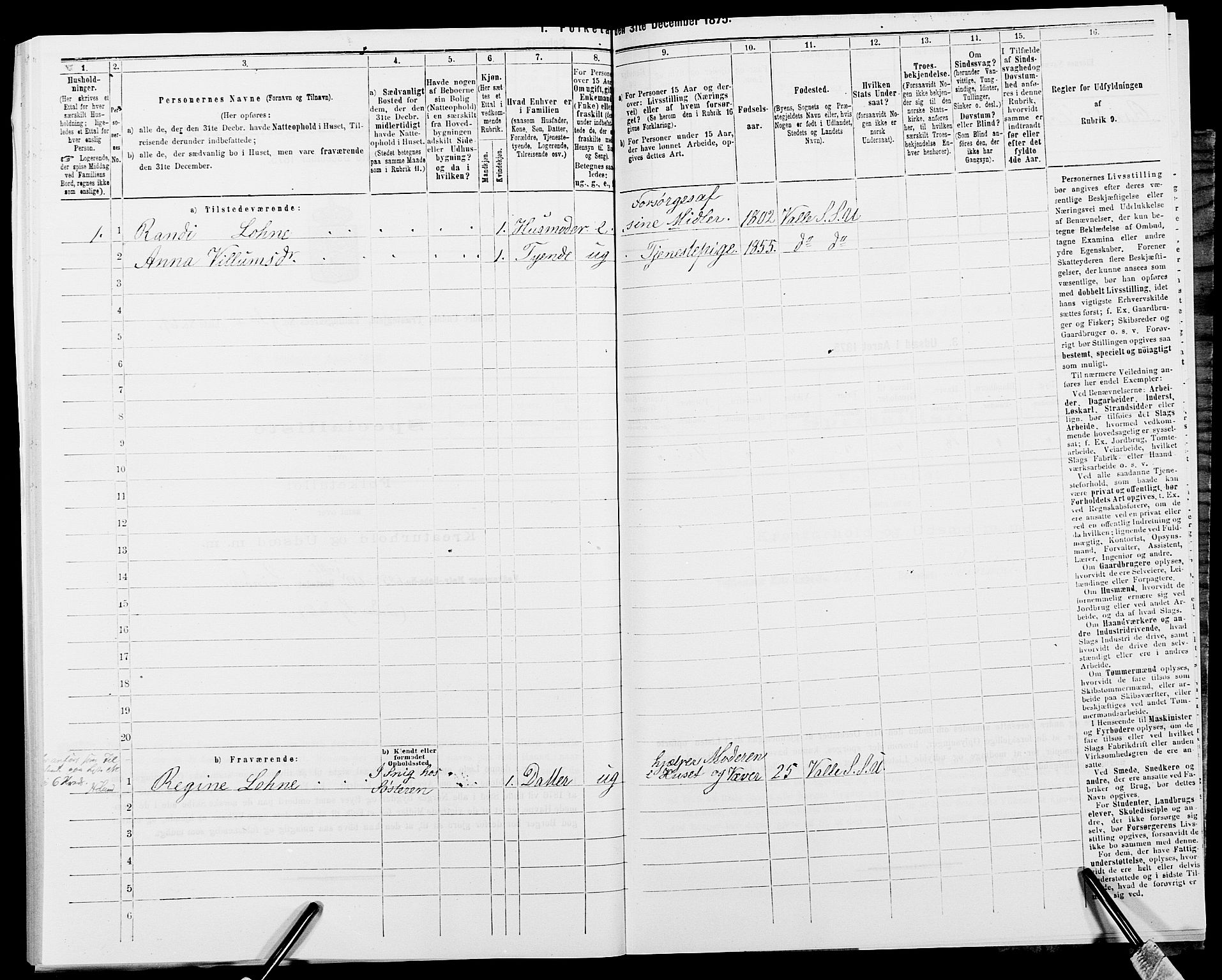 SAK, 1875 census for 1029P Sør-Audnedal, 1875, p. 1304