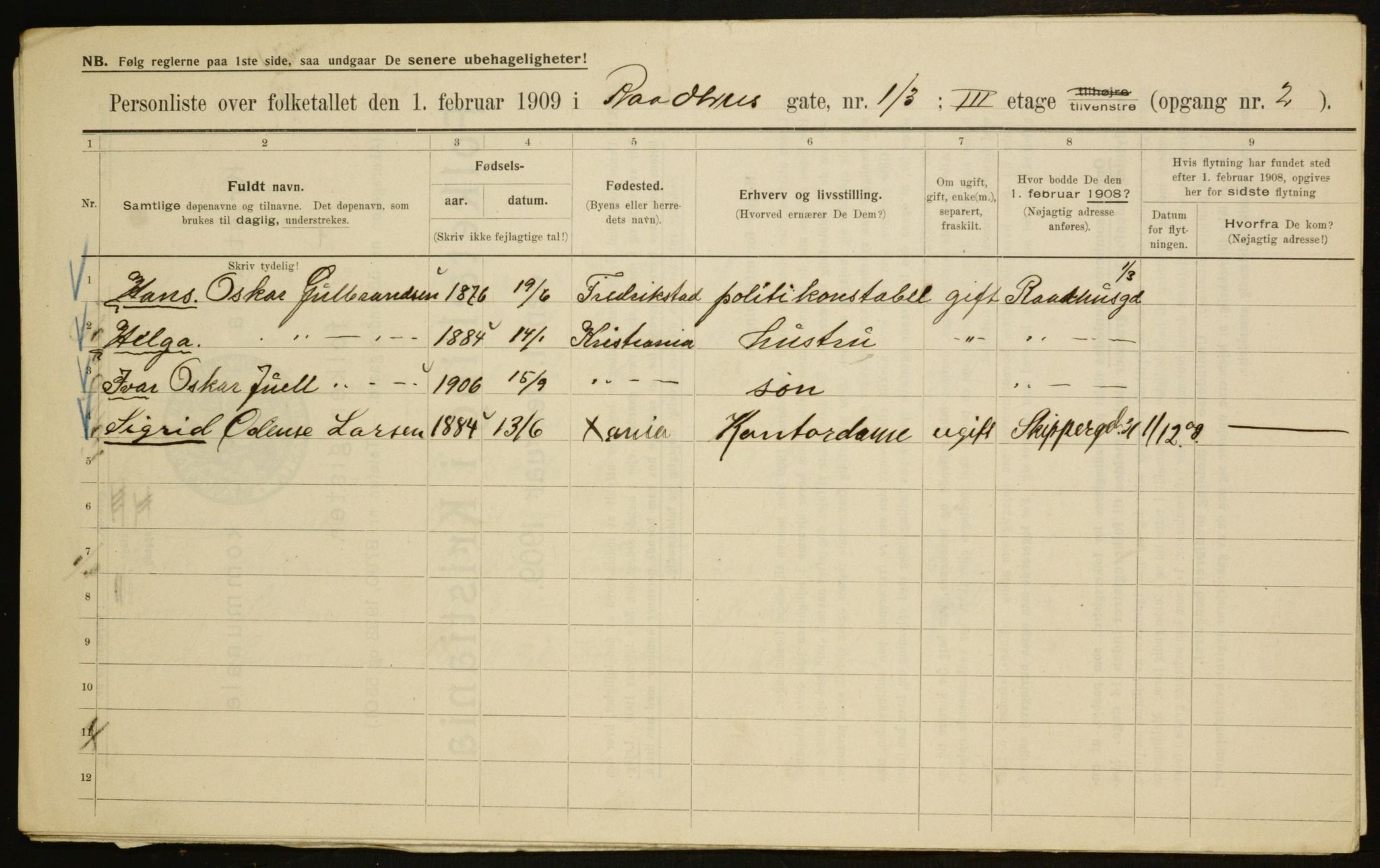 OBA, Municipal Census 1909 for Kristiania, 1909, p. 78245