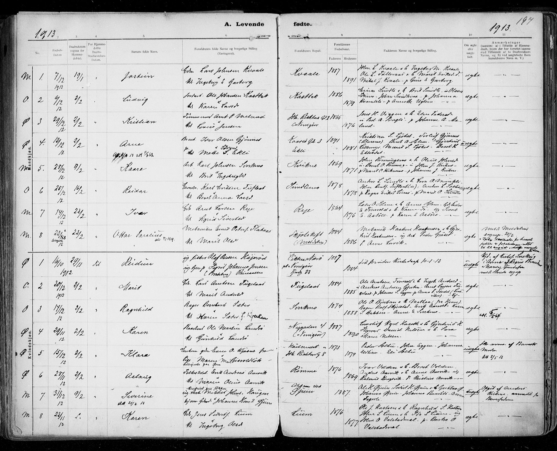Ministerialprotokoller, klokkerbøker og fødselsregistre - Sør-Trøndelag, SAT/A-1456/668/L0811: Parish register (official) no. 668A11, 1894-1913, p. 197