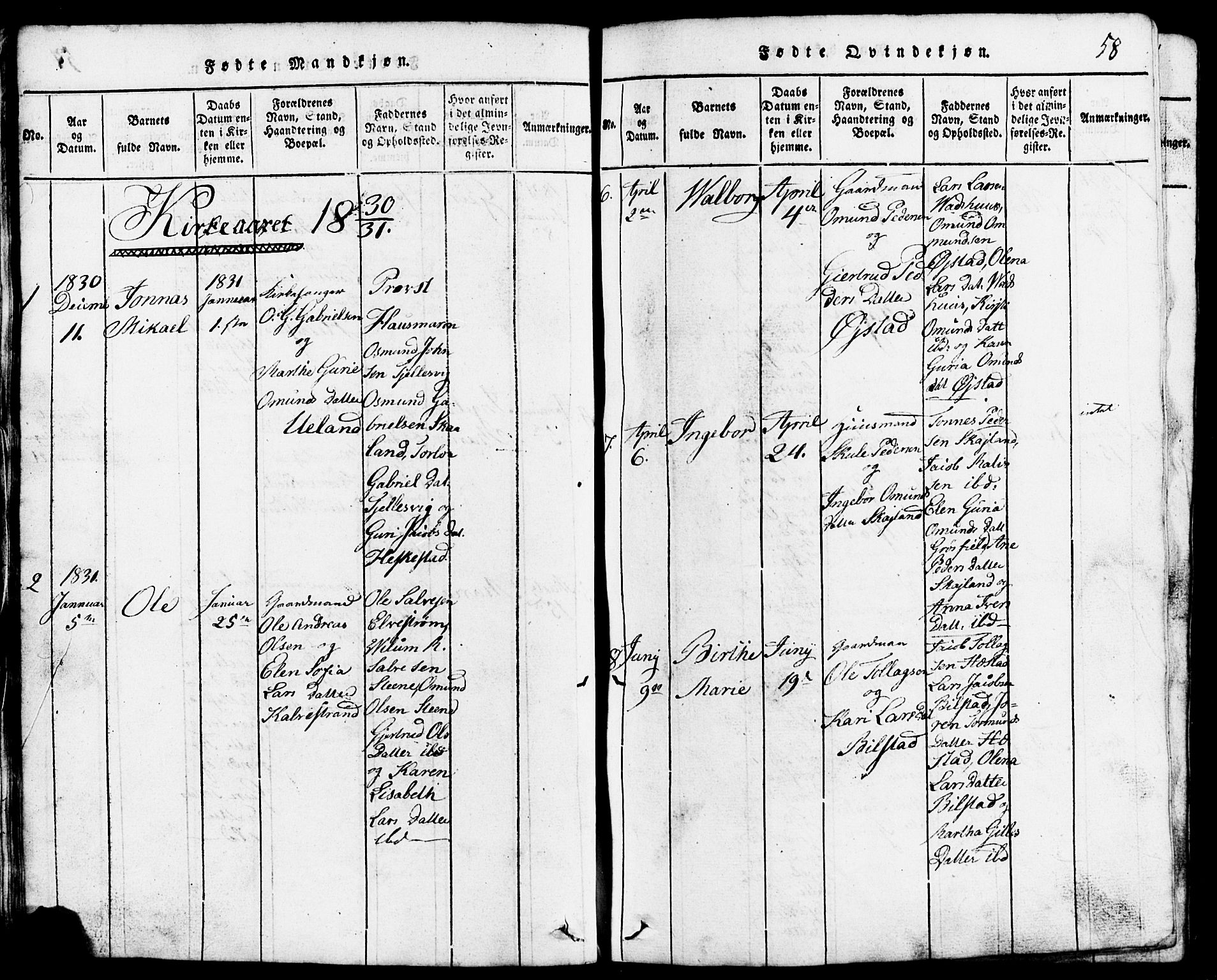 Lund sokneprestkontor, AV/SAST-A-101809/S07/L0001: Parish register (copy) no. B 1, 1815-1853, p. 58