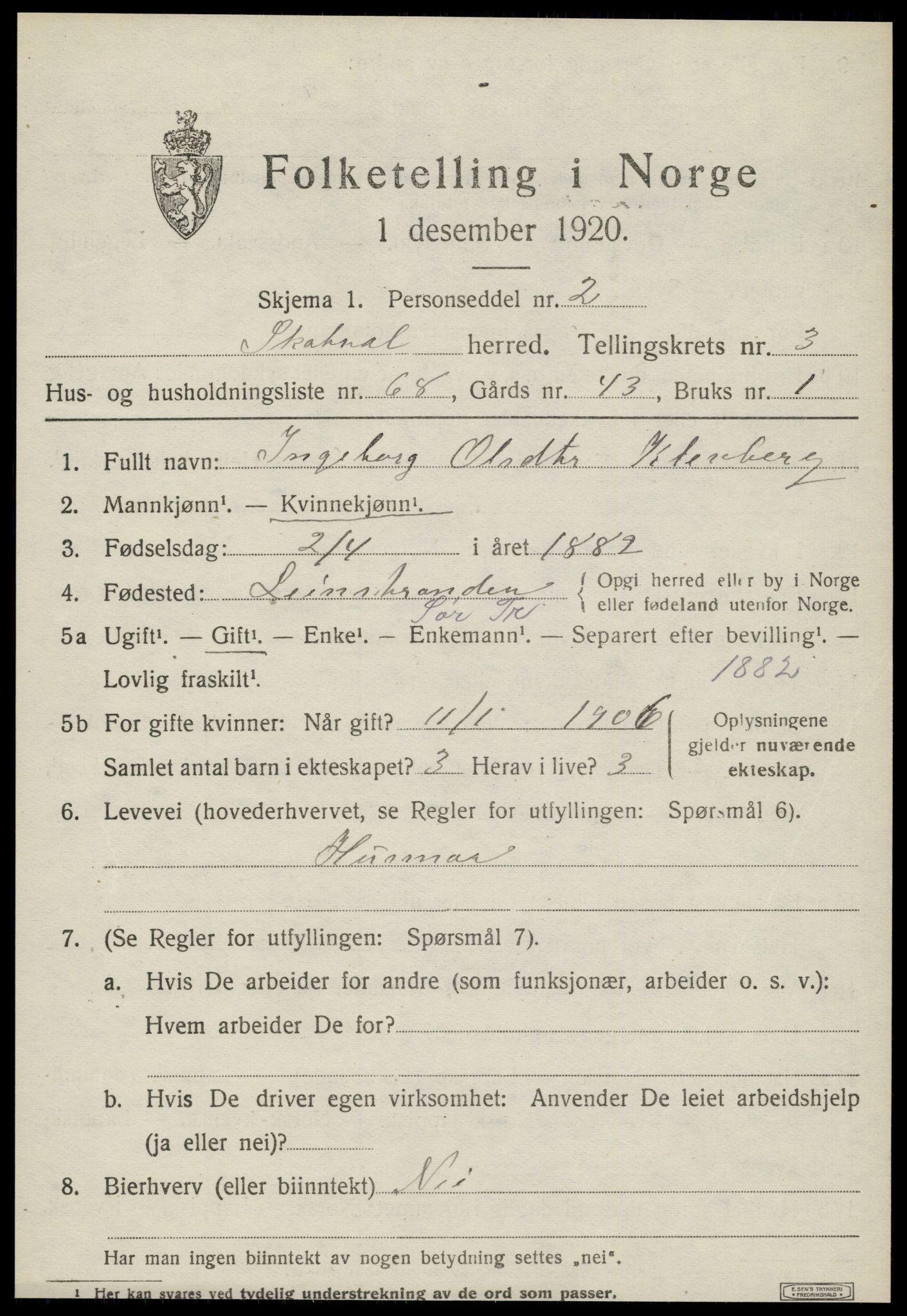 SAT, 1920 census for Skatval, 1920, p. 2237