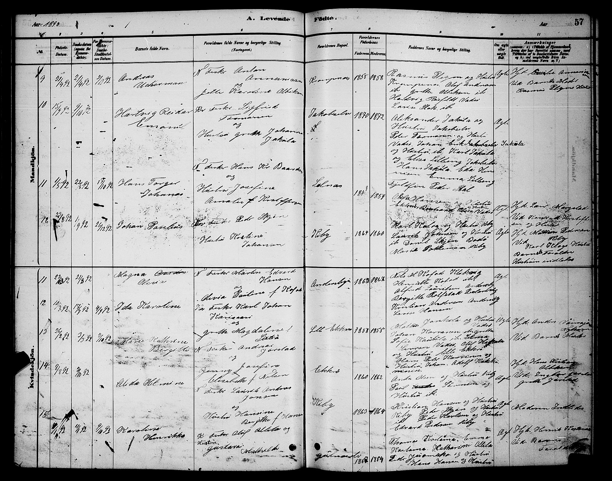 Vadsø sokneprestkontor, SATØ/S-1325/H/Hb/L0003klokker: Parish register (copy) no. 3, 1881-1901, p. 57