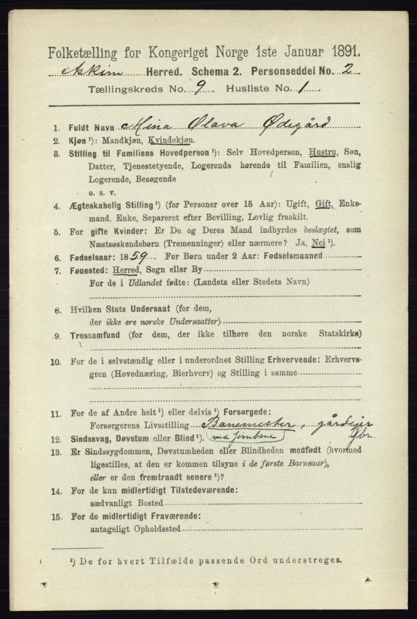 RA, 1891 census for 0124 Askim, 1891, p. 1465