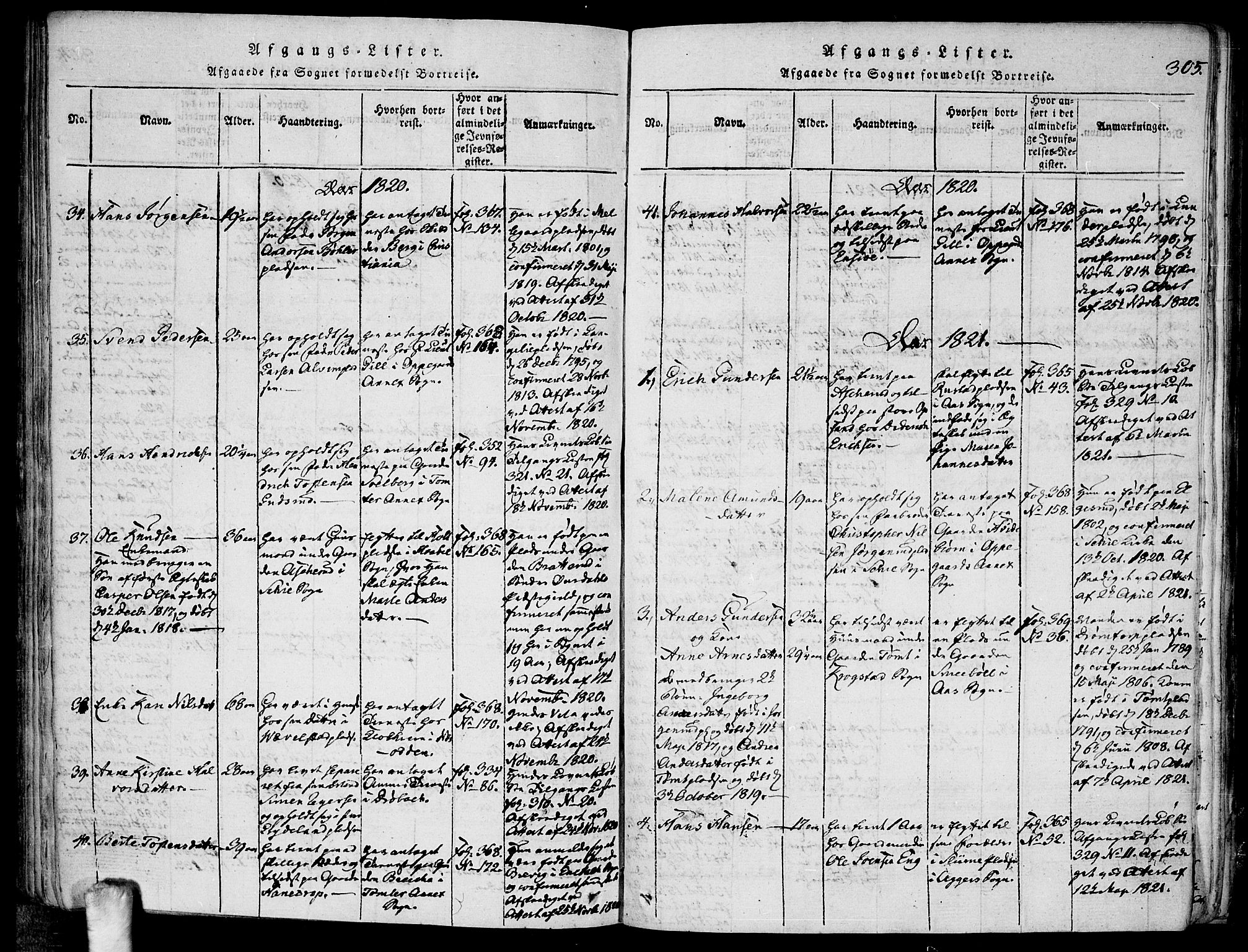 Kråkstad prestekontor Kirkebøker, SAO/A-10125a/F/Fa/L0003: Parish register (official) no. I 3, 1813-1824, p. 305
