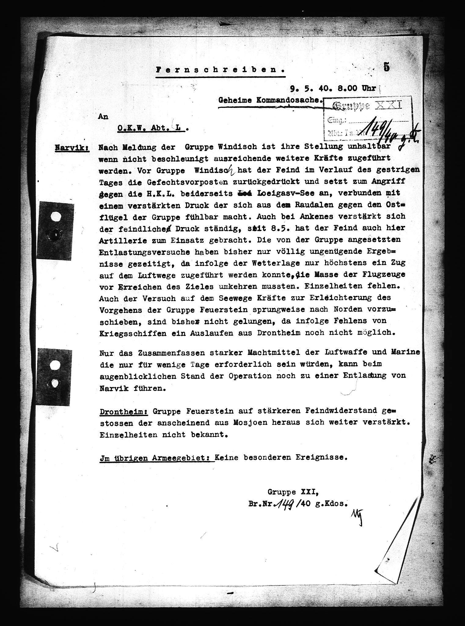 Documents Section, AV/RA-RAFA-2200/V/L0078: Amerikansk mikrofilm "Captured German Documents".
Box No. 717.  FKA jnr. 601/1954., 1940, p. 393