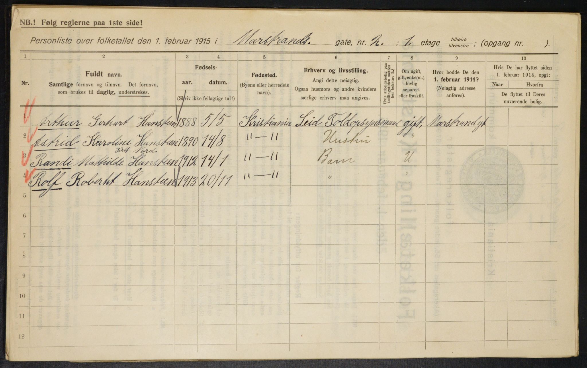 OBA, Municipal Census 1915 for Kristiania, 1915, p. 64101