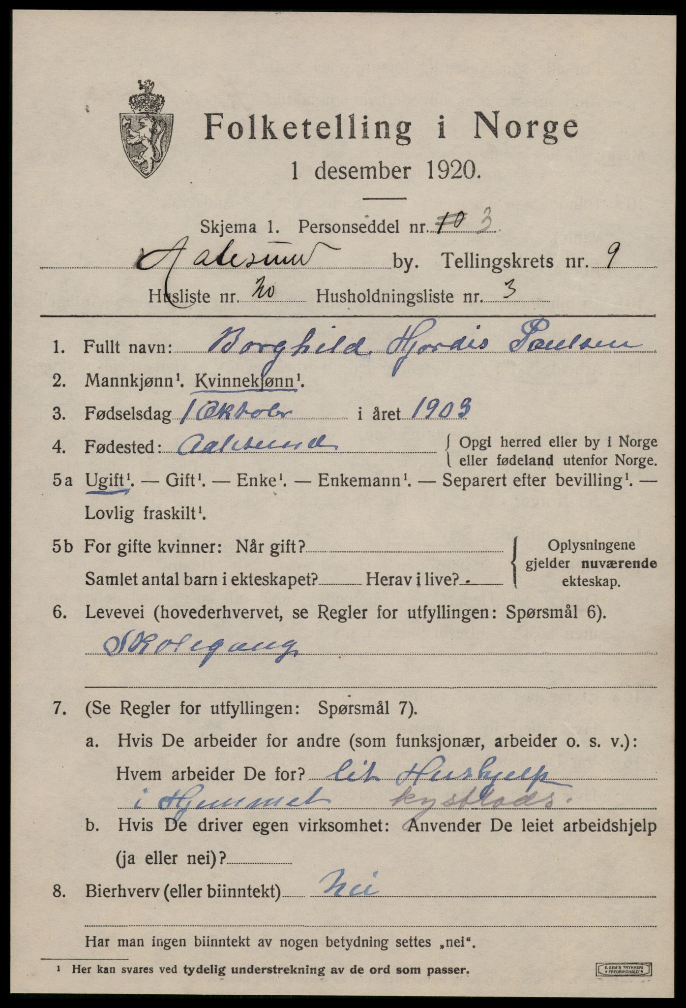 SAT, 1920 census for Ålesund, 1920, p. 23284