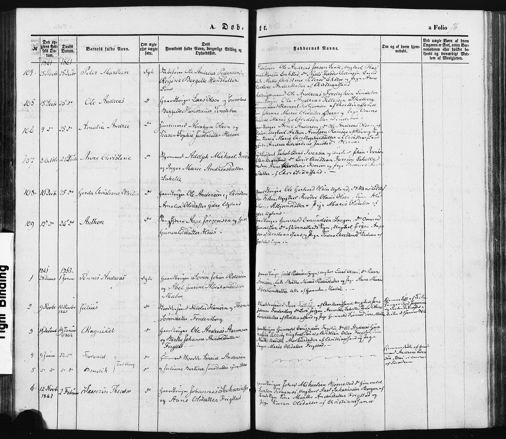 Oddernes sokneprestkontor, SAK/1111-0033/F/Fa/Faa/L0007: Parish register (official) no. A 7, 1851-1863, p. 76