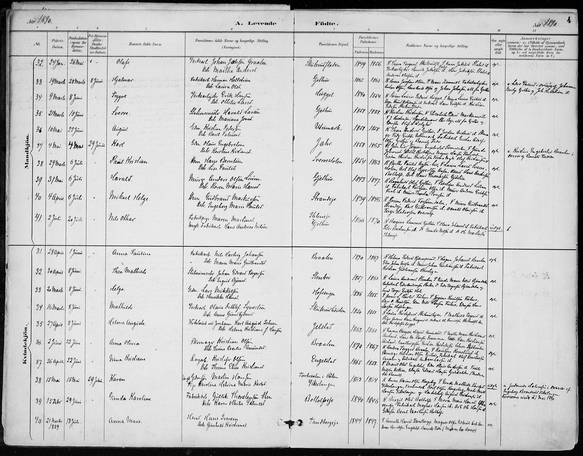 Modum kirkebøker, SAKO/A-234/F/Fa/L0012: Parish register (official) no. 12, 1890-1898, p. 4