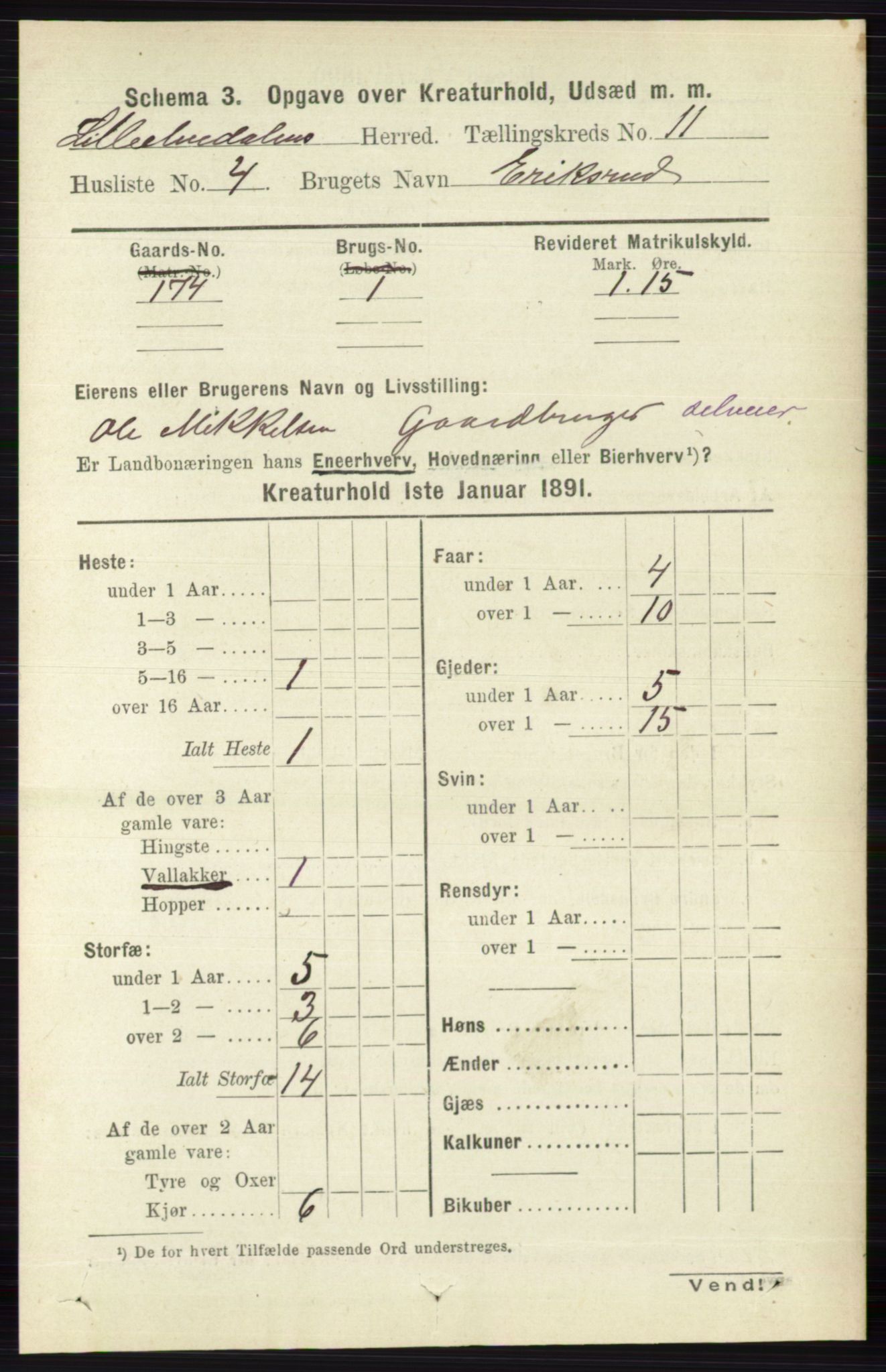 RA, 1891 census for 0438 Lille Elvedalen, 1891, p. 4994