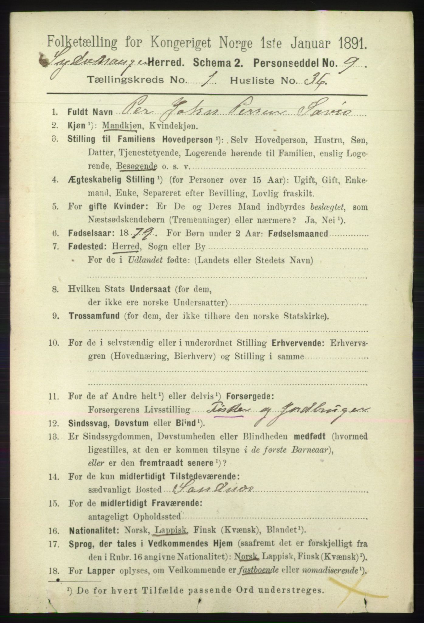 RA, 1891 census for 2030 Sør-Varanger, 1891, p. 346