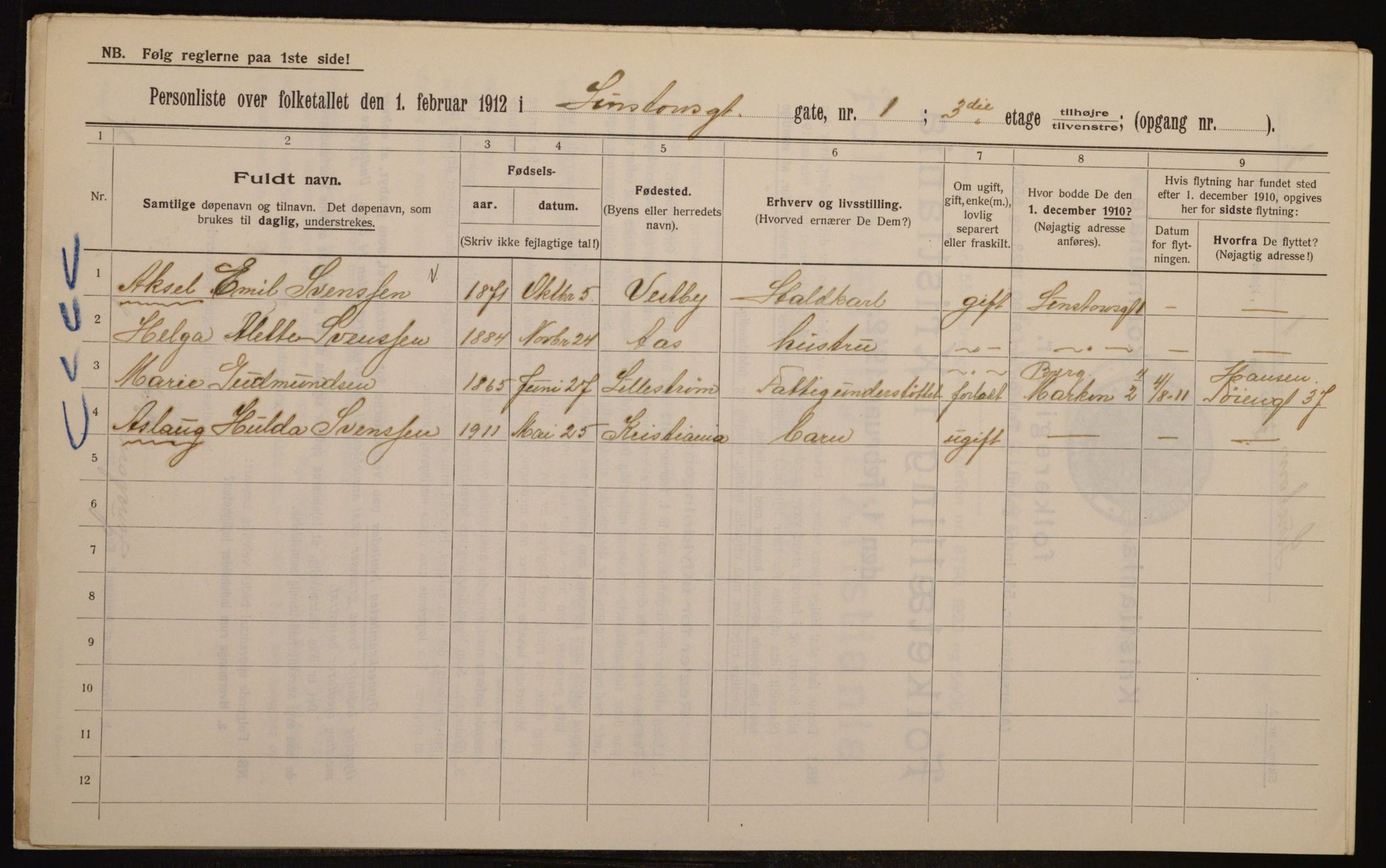 OBA, Municipal Census 1912 for Kristiania, 1912, p. 58049