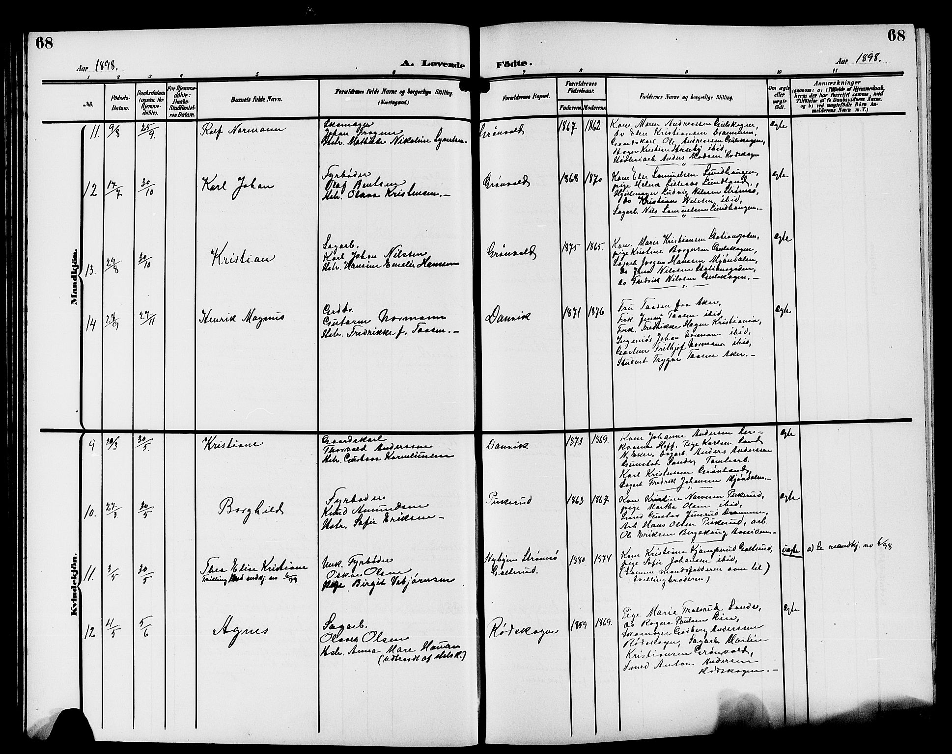 Strømsgodset kirkebøker, AV/SAKO-A-324/G/Ga/L0002: Parish register (copy) no. 2, 1885-1910, p. 68