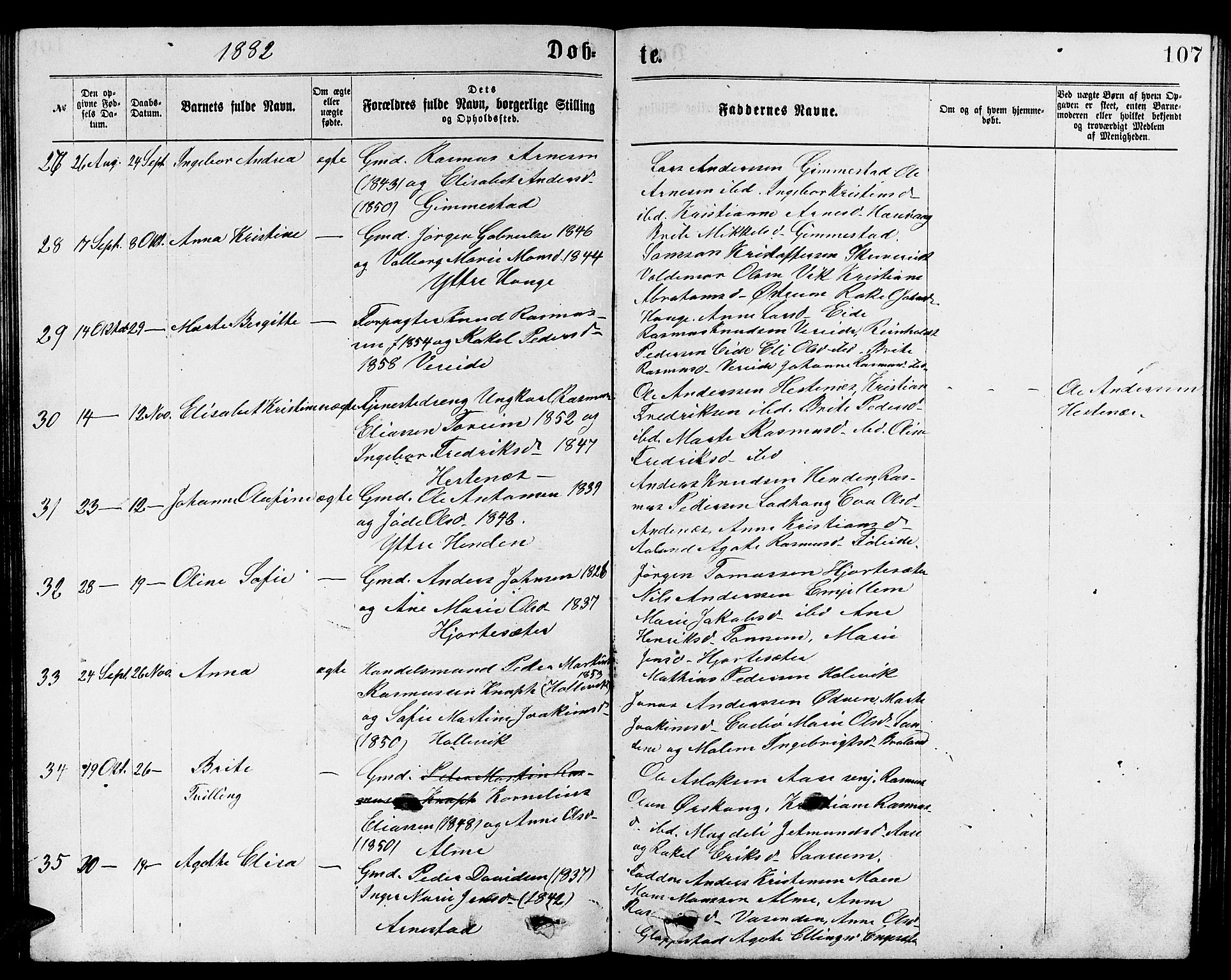 Gloppen sokneprestembete, AV/SAB-A-80101/H/Hab/Habb/L0001: Parish register (copy) no. B 1, 1872-1888, p. 107