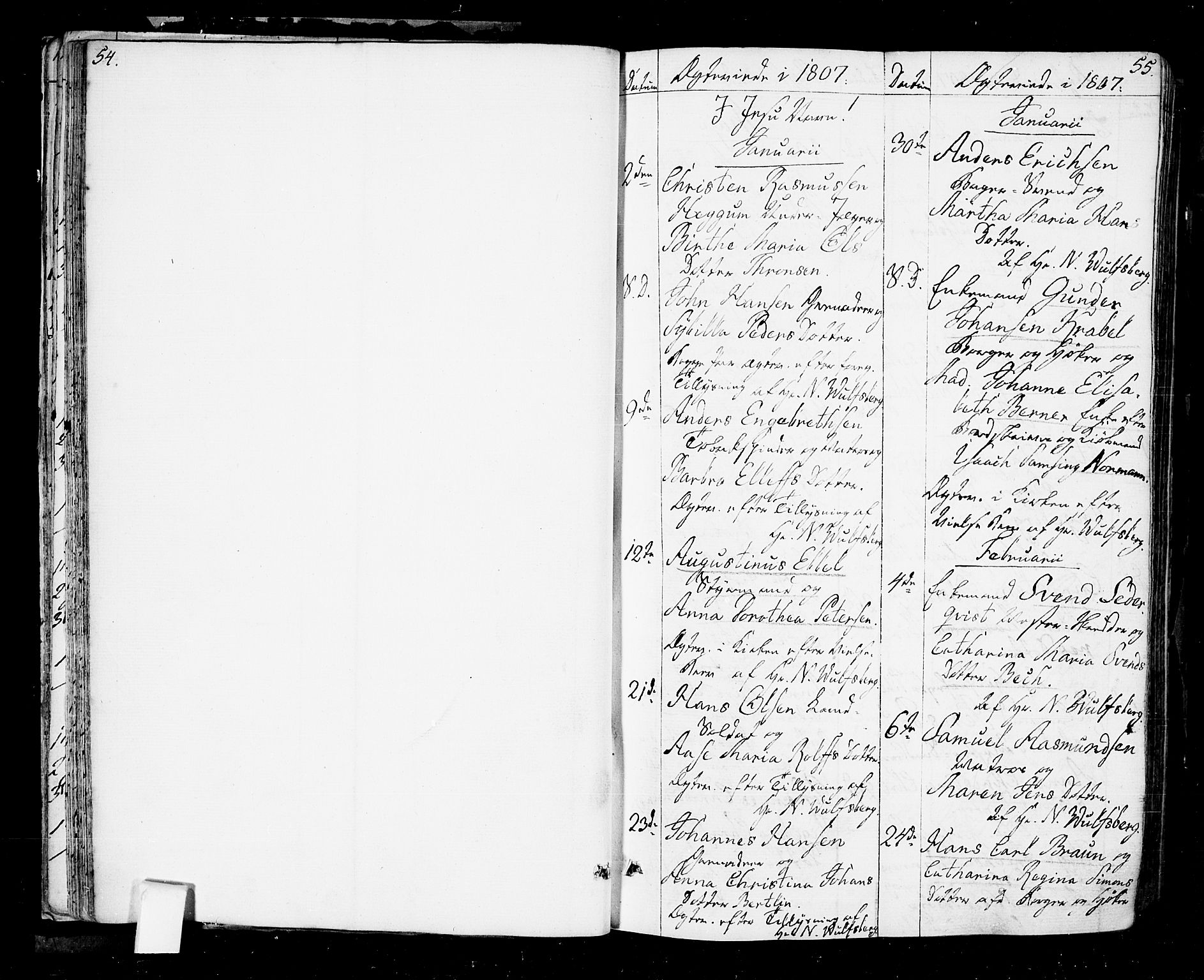 Oslo domkirke Kirkebøker, SAO/A-10752/F/Fa/L0006: Parish register (official) no. 6, 1807-1817, p. 54-55