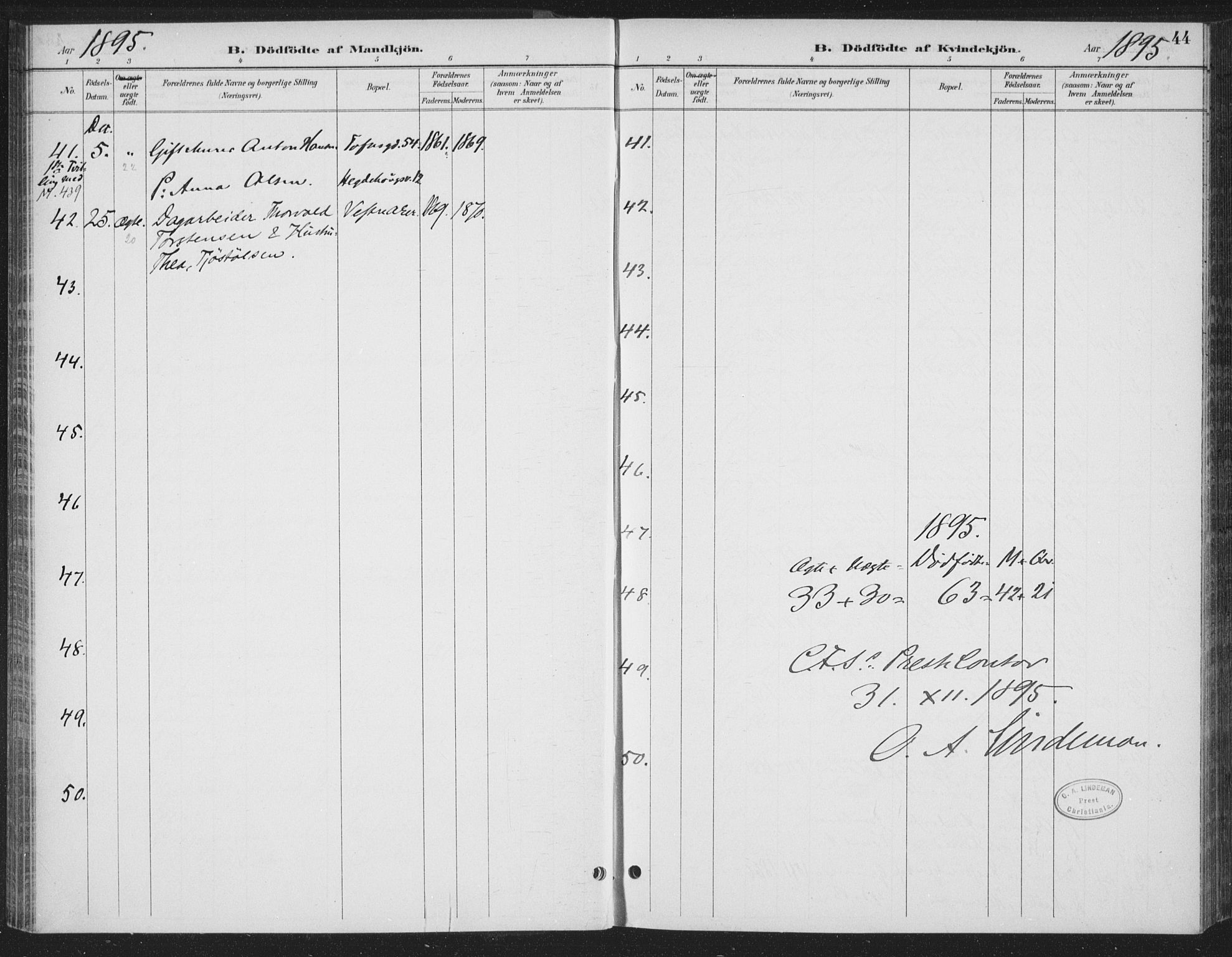 Rikshospitalet prestekontor Kirkebøker, AV/SAO-A-10309b/F/L0010: Parish register (official) no. 10, 1888-1912, p. 44