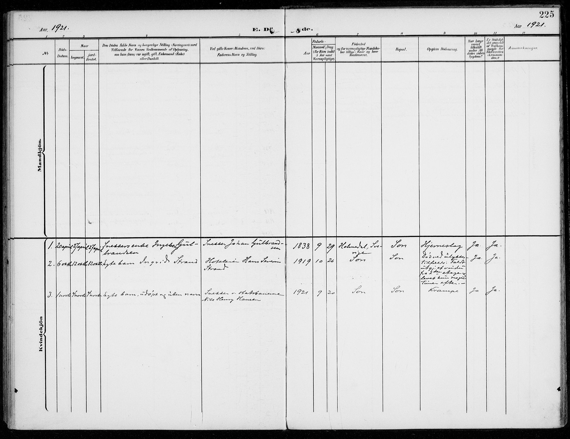 Vestby prestekontor Kirkebøker, SAO/A-10893/F/Fc/L0002: Parish register (official) no. III 2, 1906-1940, p. 225