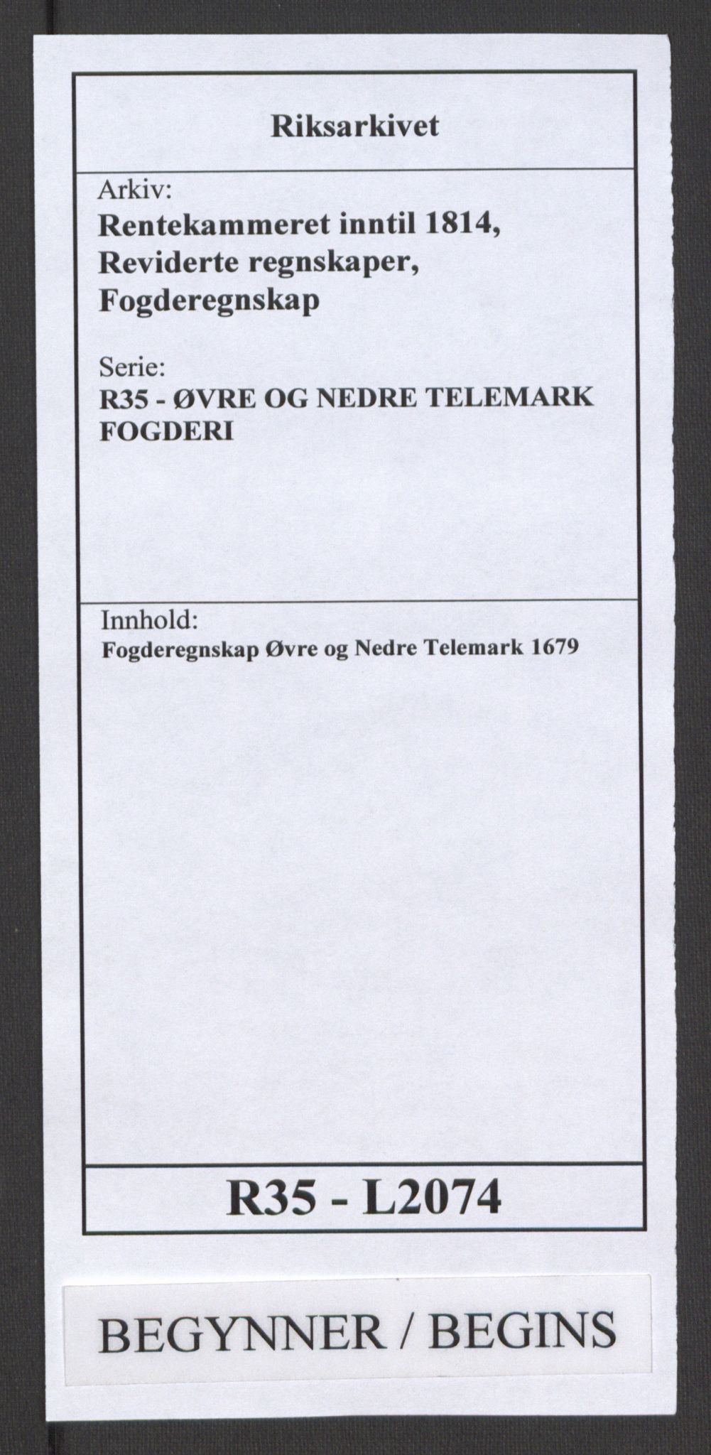Rentekammeret inntil 1814, Reviderte regnskaper, Fogderegnskap, RA/EA-4092/R35/L2074: Fogderegnskap Øvre og Nedre Telemark, 1679, p. 1