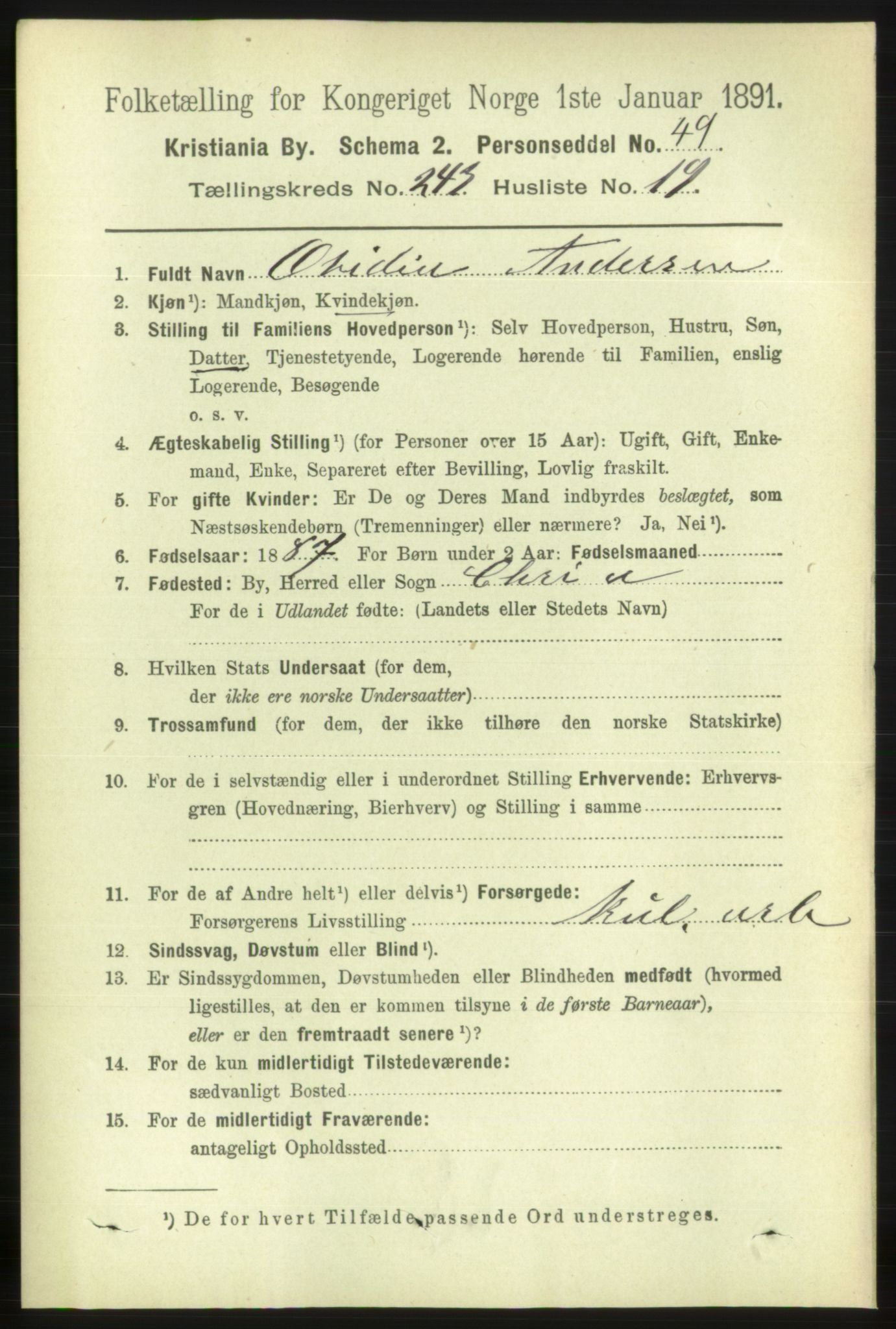 RA, 1891 census for 0301 Kristiania, 1891, p. 148233