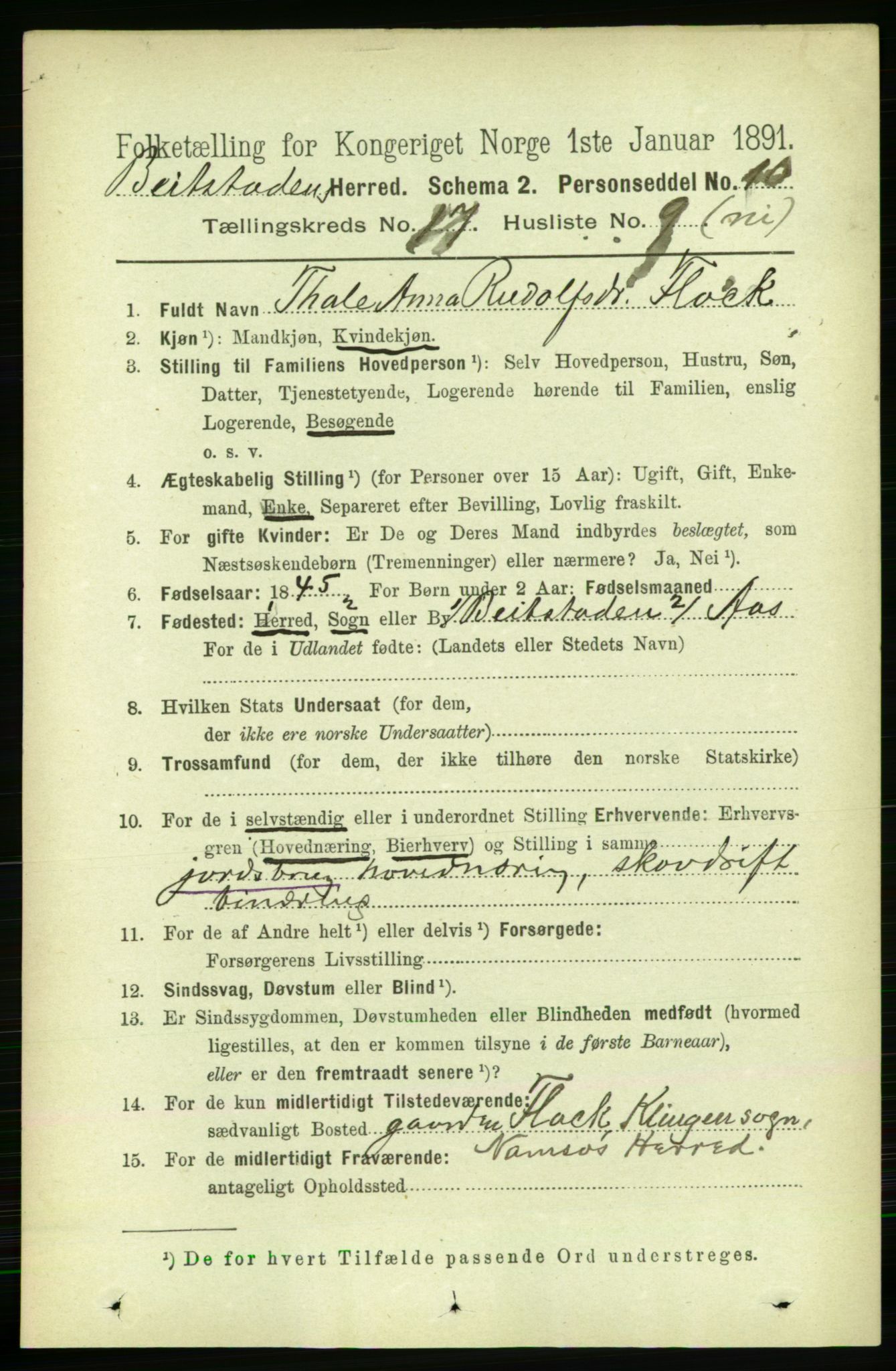 RA, 1891 census for 1727 Beitstad, 1891, p. 4435