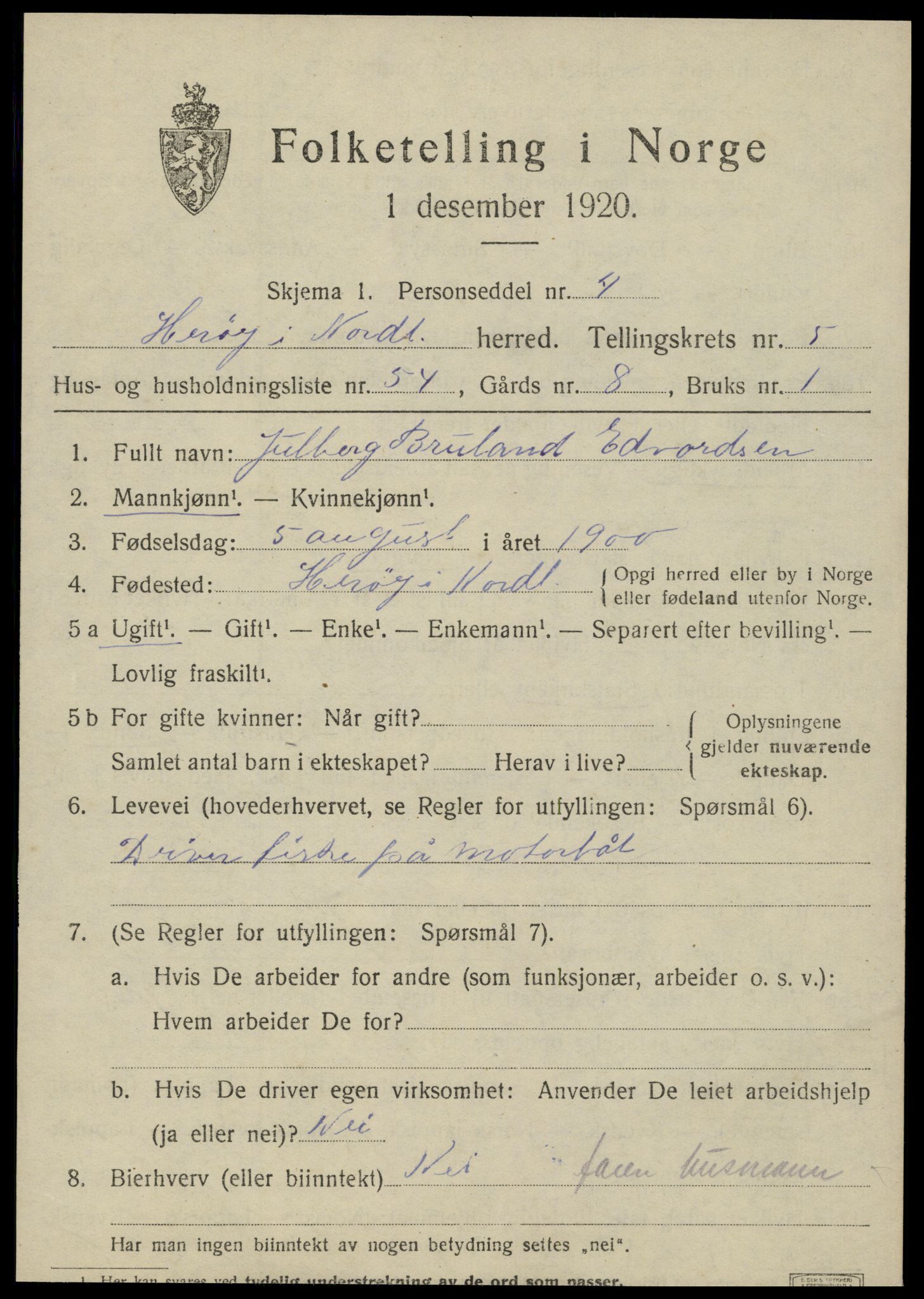 SAT, 1920 census for Herøy, 1920, p. 4126