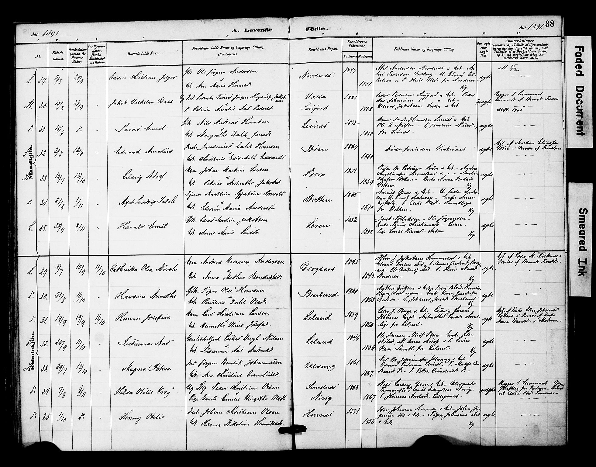 Ministerialprotokoller, klokkerbøker og fødselsregistre - Nordland, AV/SAT-A-1459/831/L0471: Parish register (official) no. 831A02, 1886-1901, p. 38